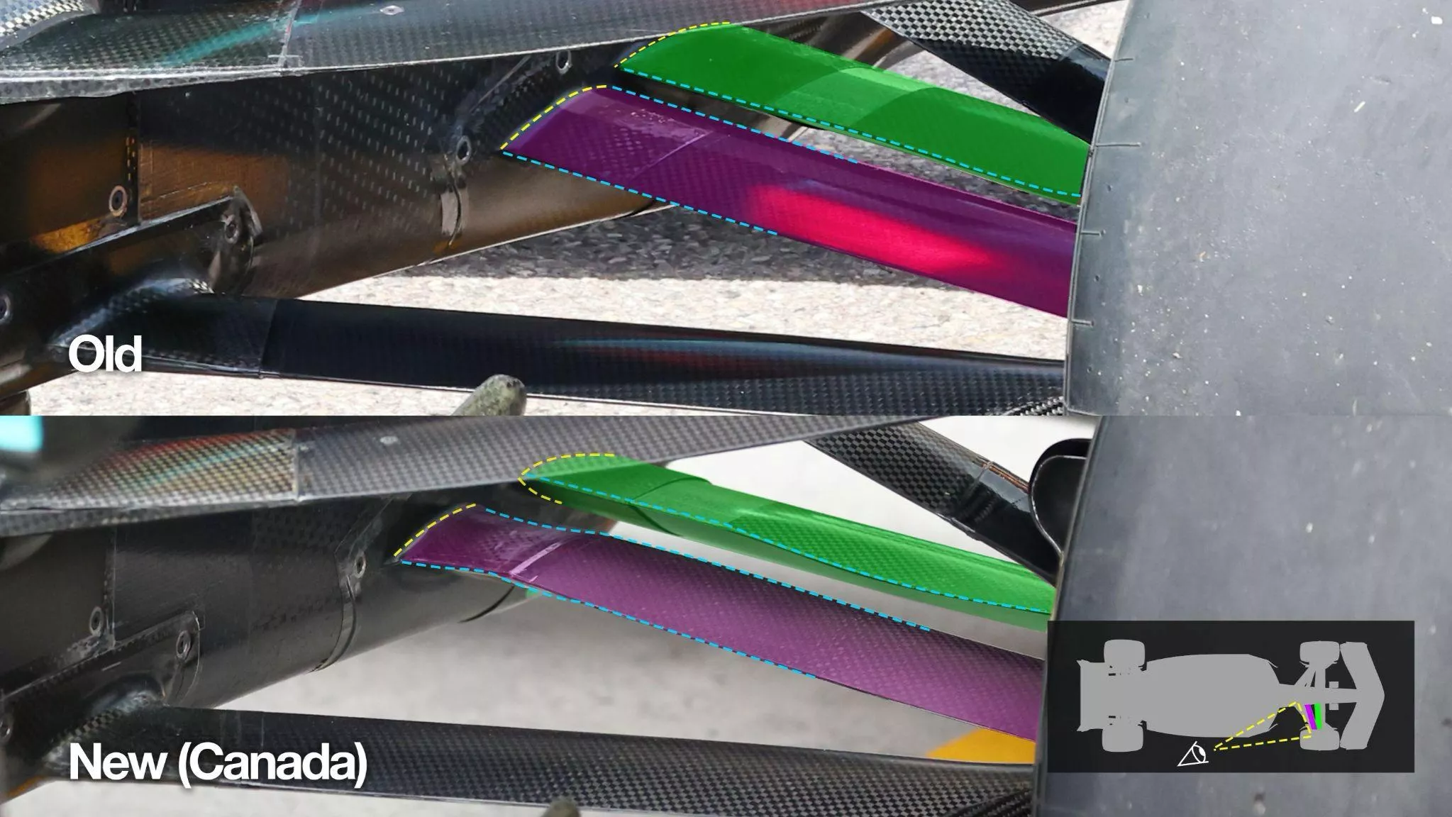 Mercedes realigned its front suspension to account for the new front wing design in Canada