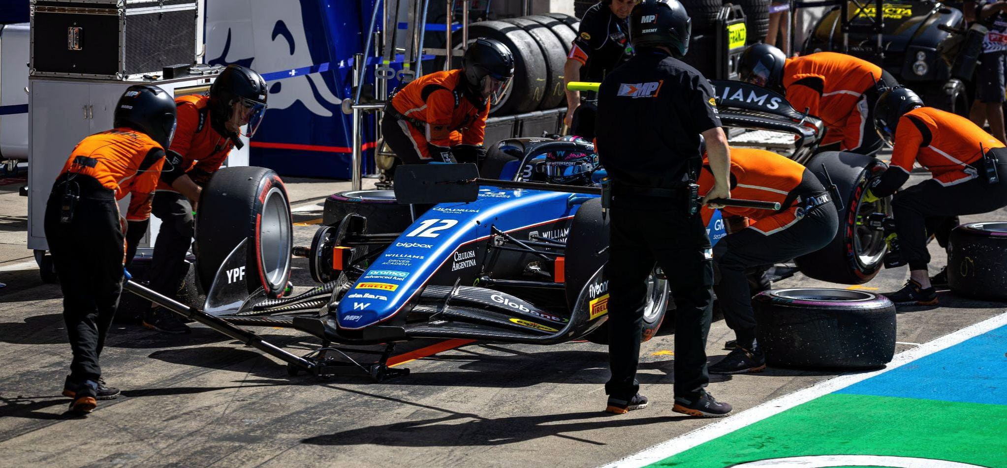 Photograph: MP Motorsport’s Franco Colapinto makes a pitstop during the F2 feature race in Austria