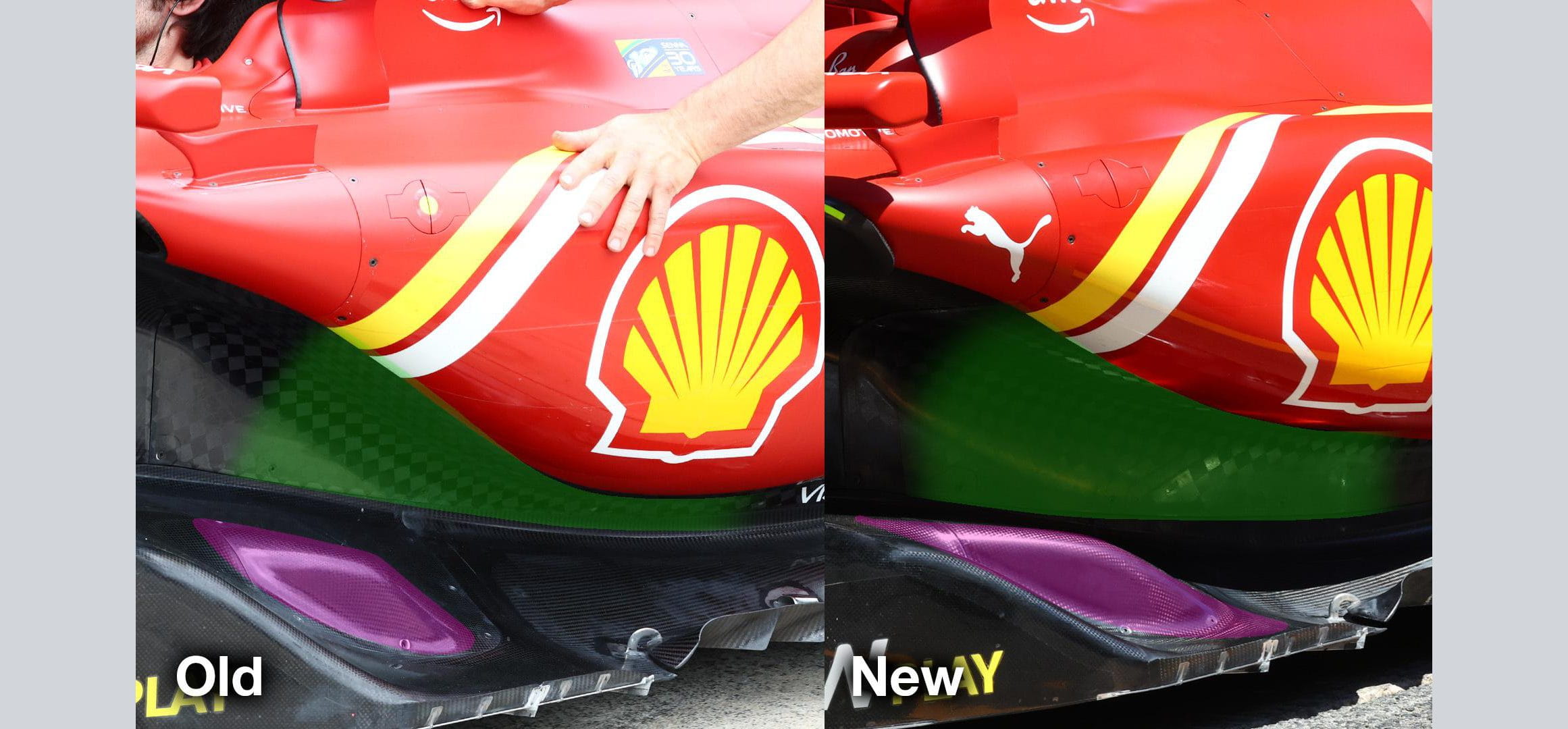 Ferrari made changes to the sidepod undercut and floor roof of the SF-24 in Spain