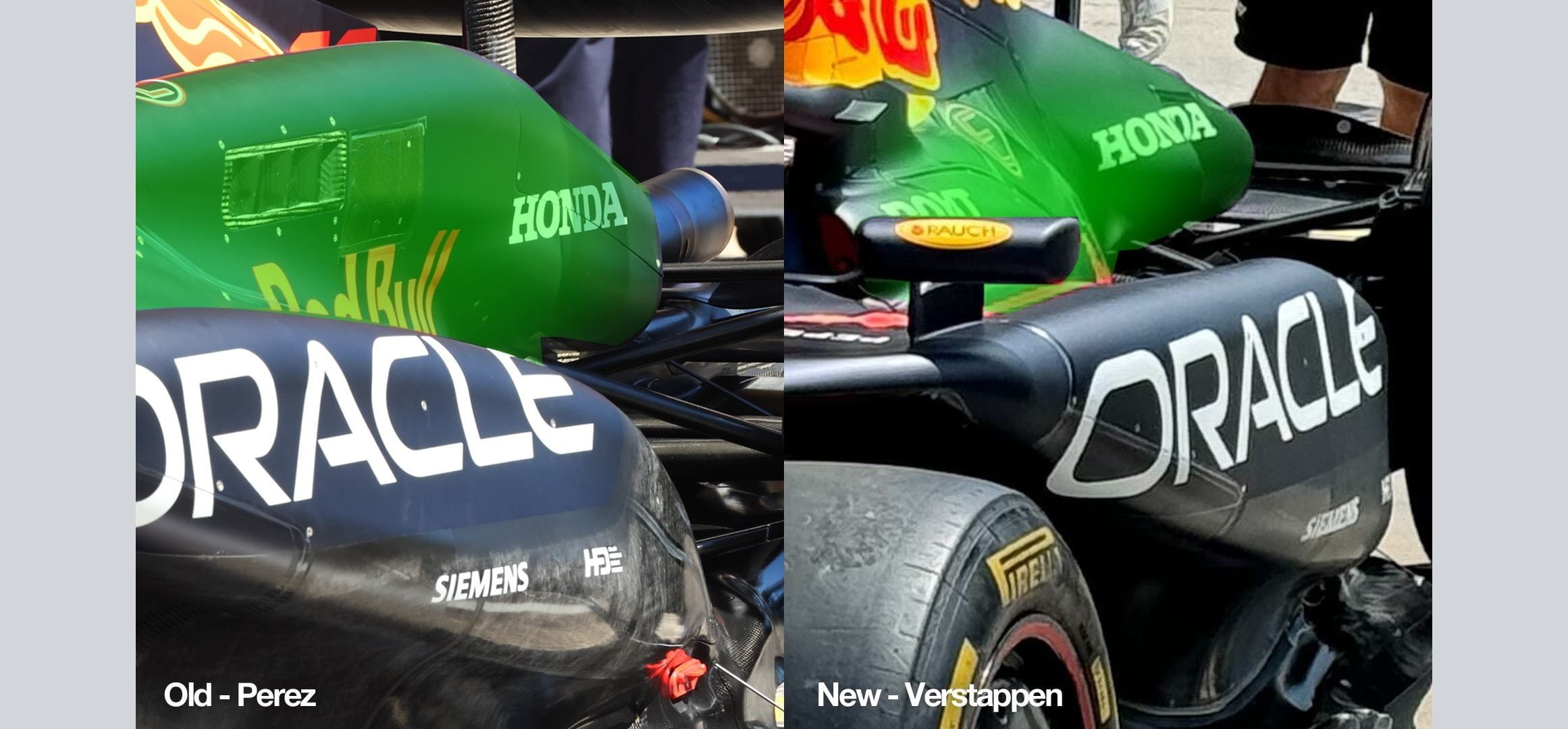 Highlighted Comparison showing changes to the body of the Red Bull RB20 in Hungary