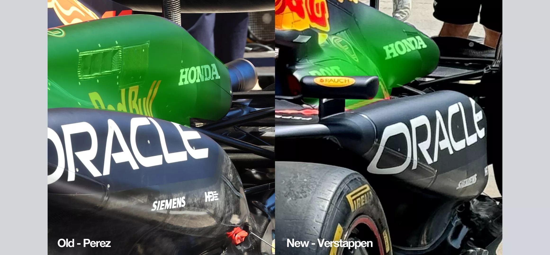 Highlighted Comparison showing changes to the body of the Red Bull RB20 in Hungary