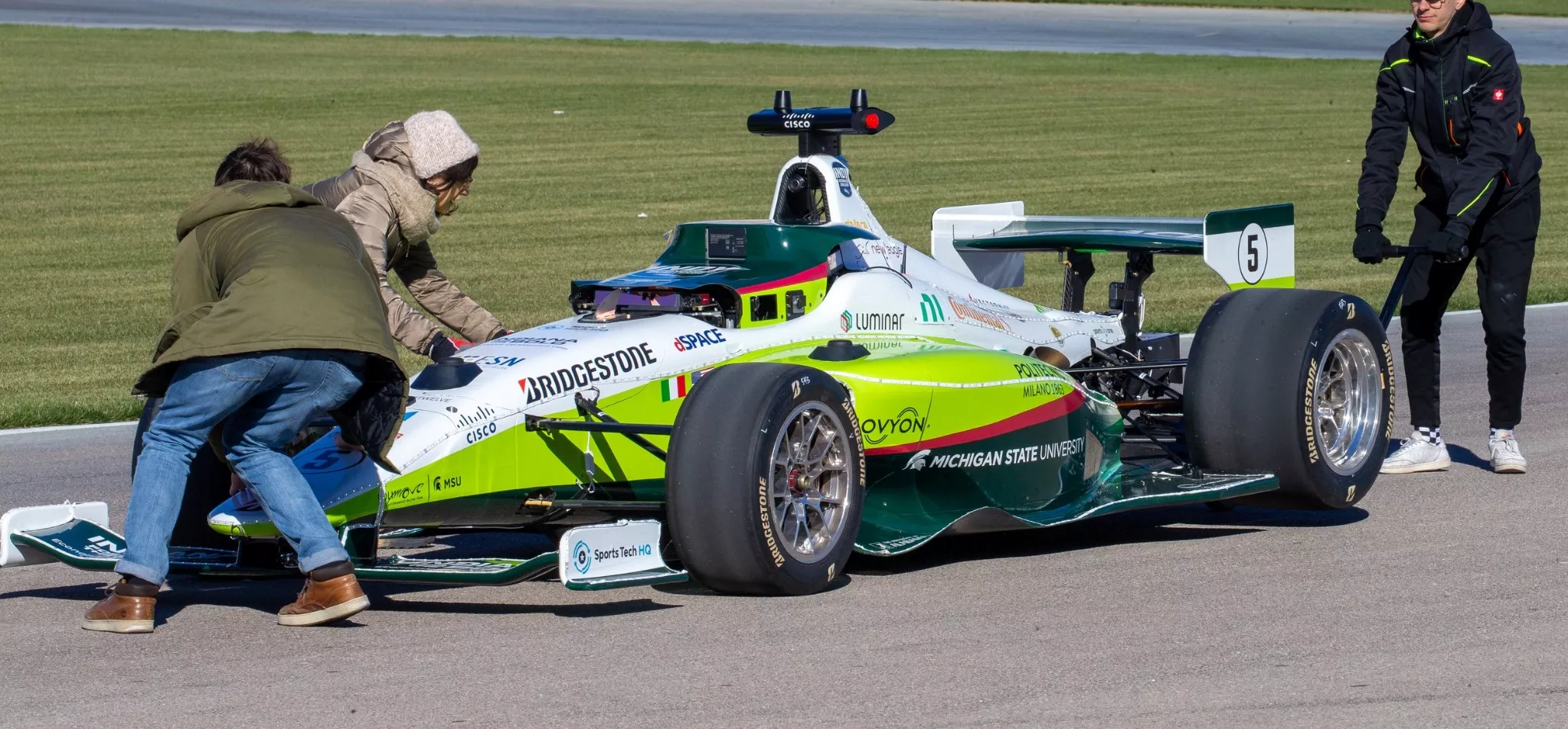 A closer look at the cockpit of an AI racing car