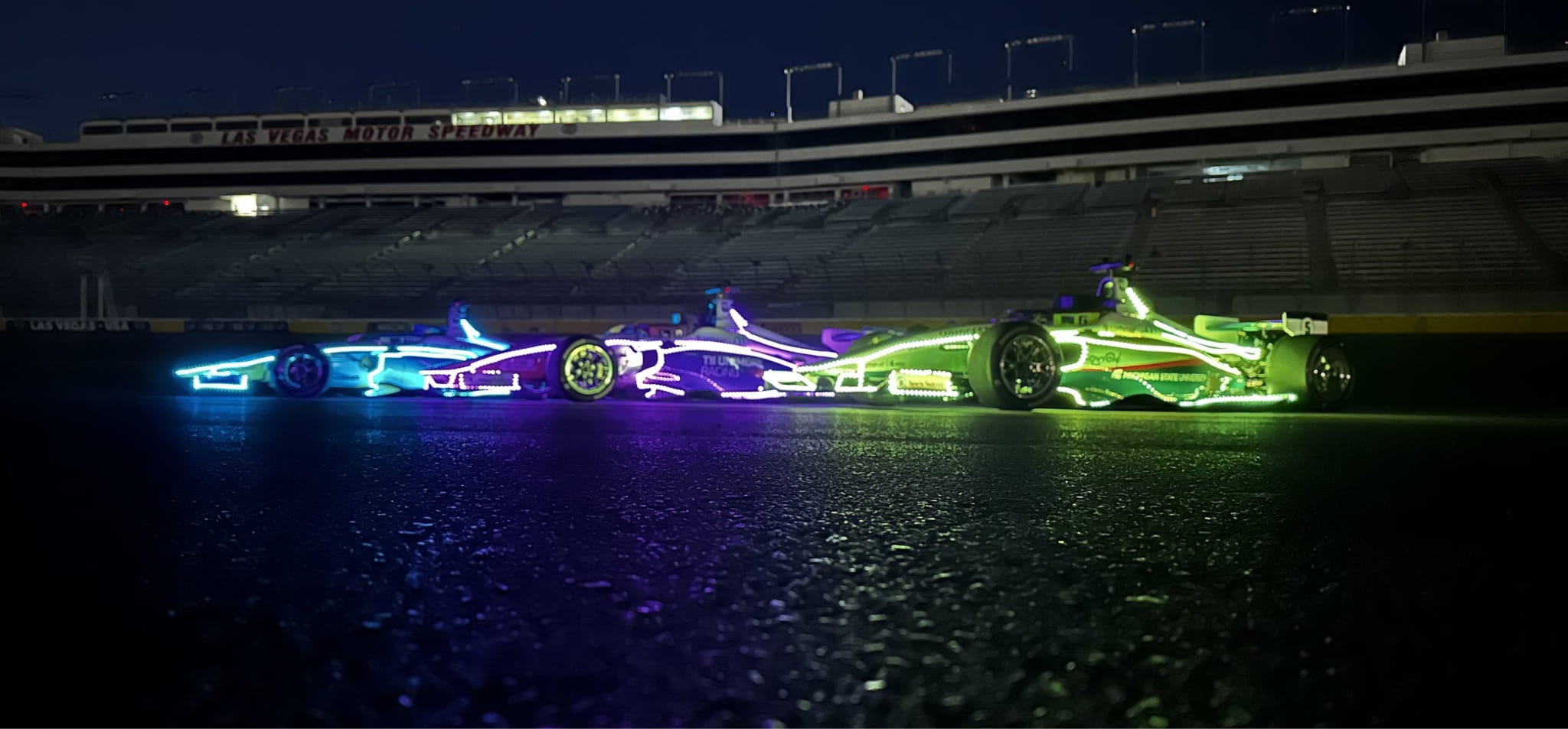 IAC cars wrapped in LED lights