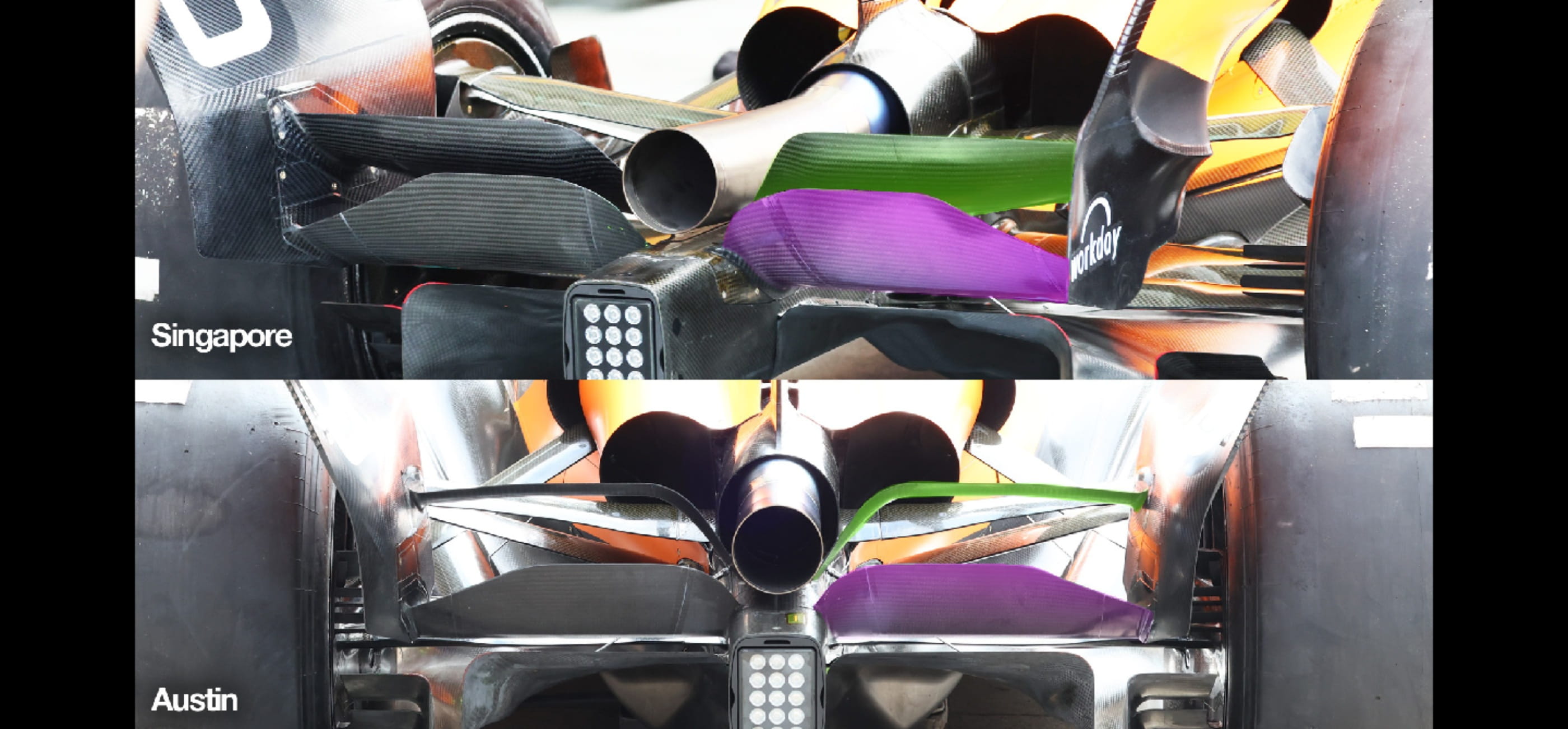 Rear of the McLaren, 2024 USA Grand Prix, comparison