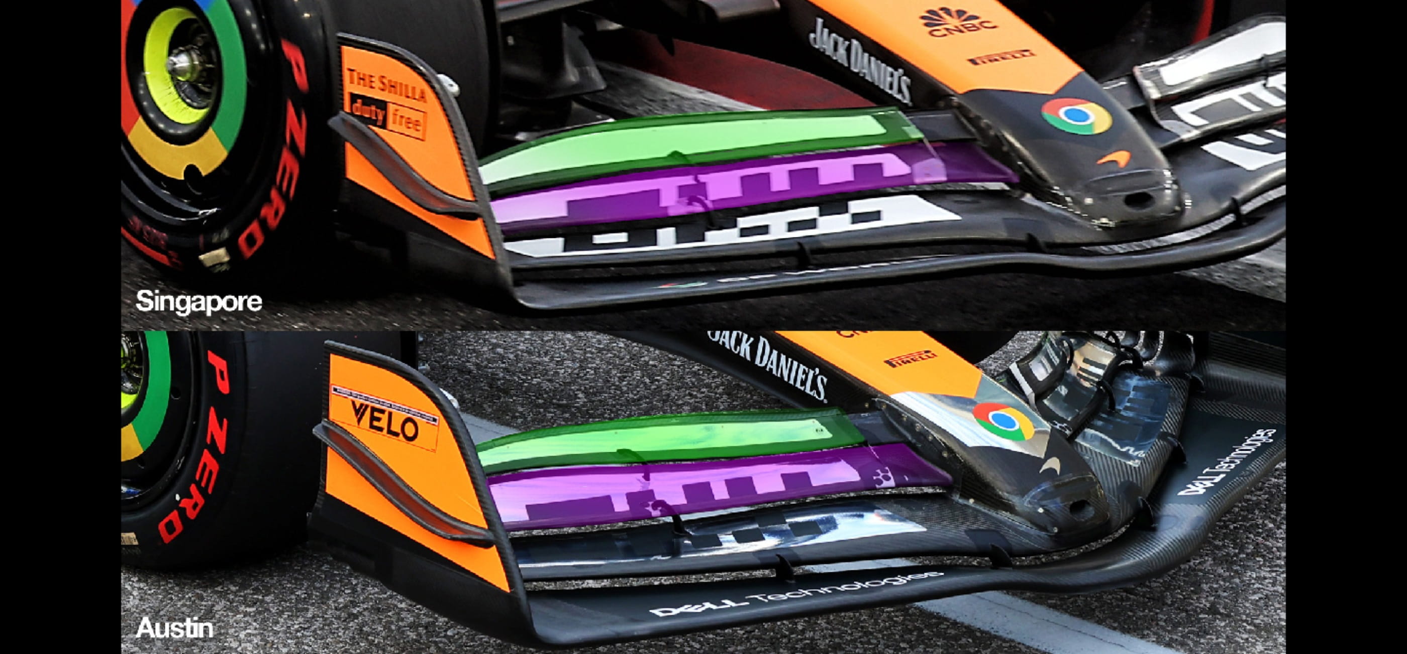 McLaren front wing comparison, 2024 US GP