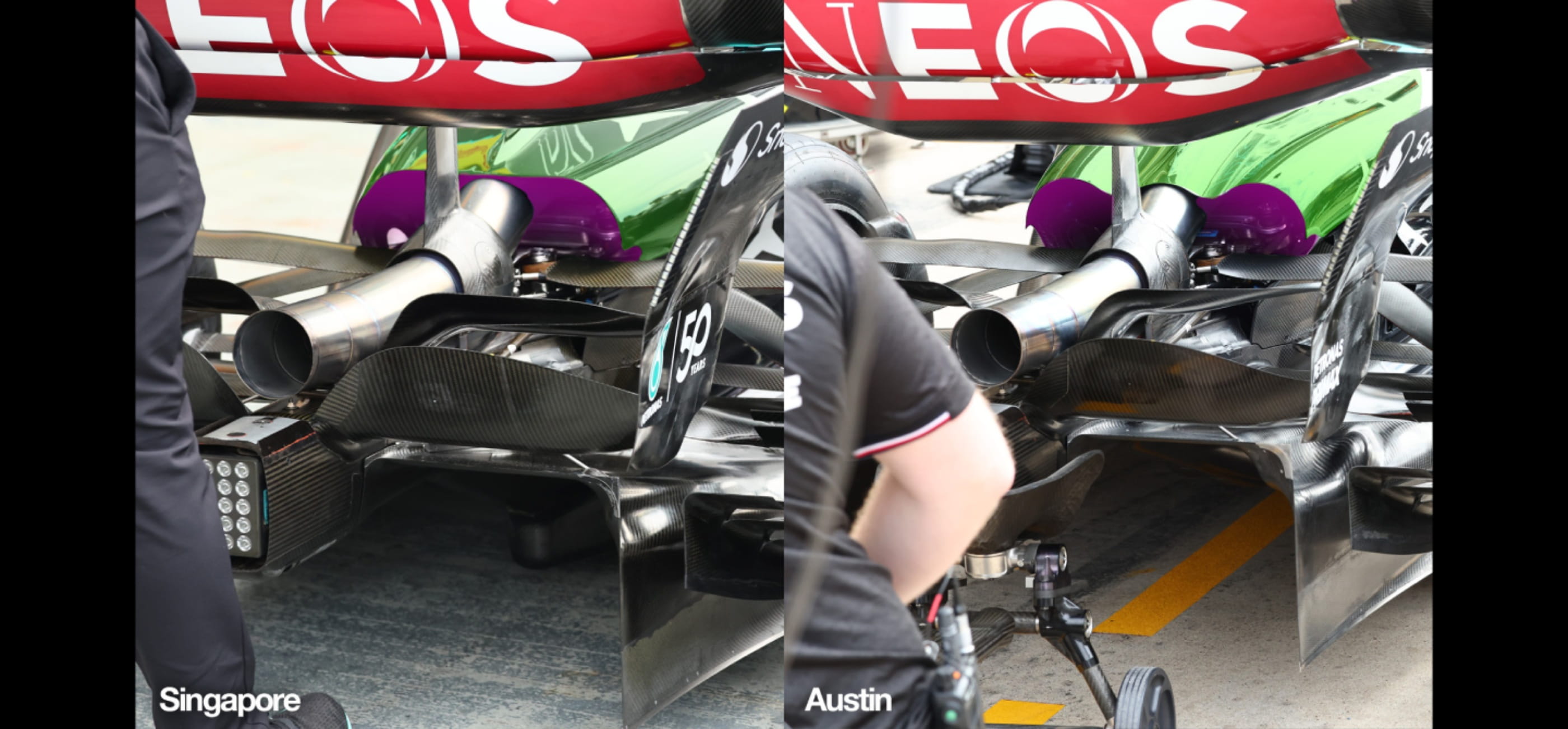 Mercedes rear comparison, 2024 US GP