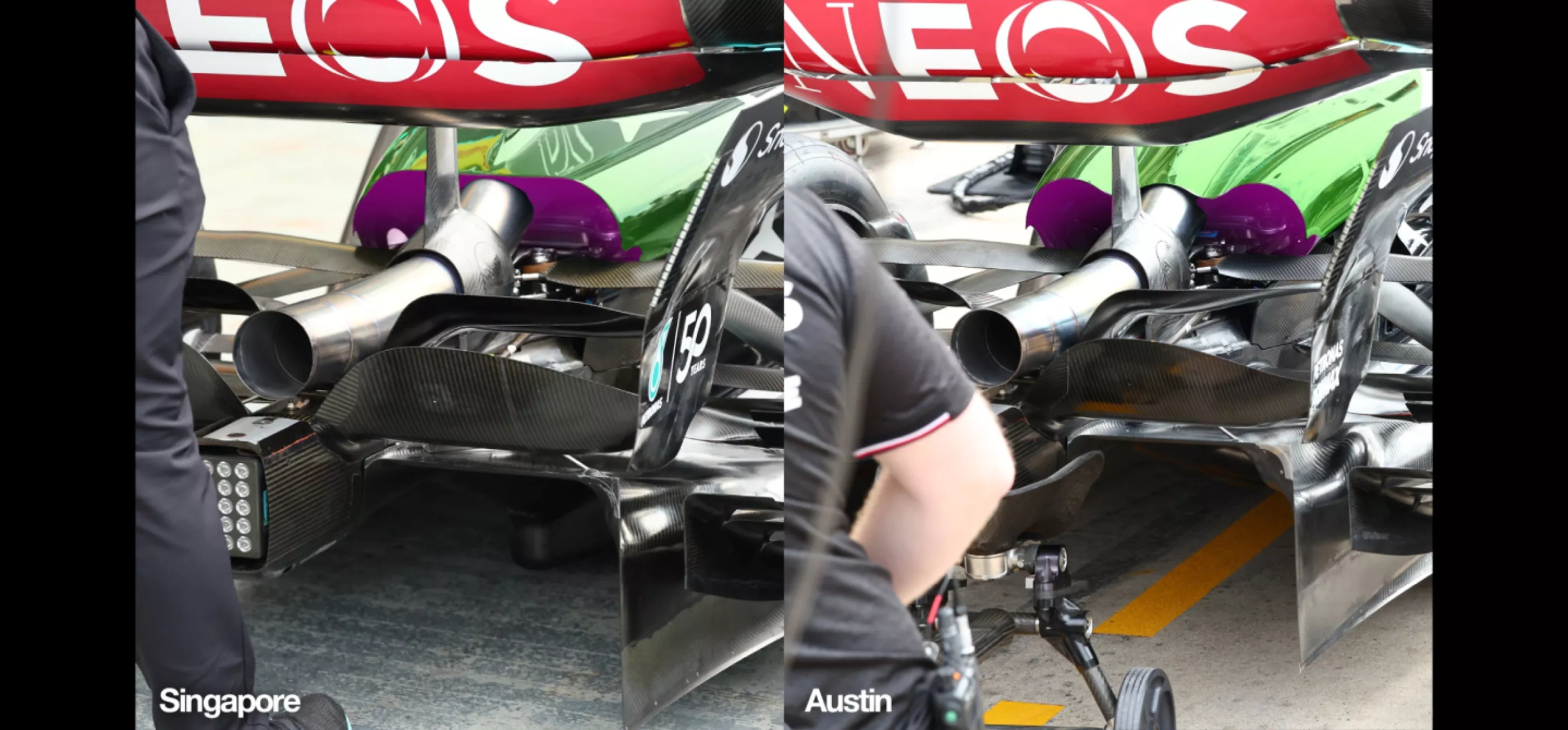 Mercedes rear comparison, 2024 US GP
