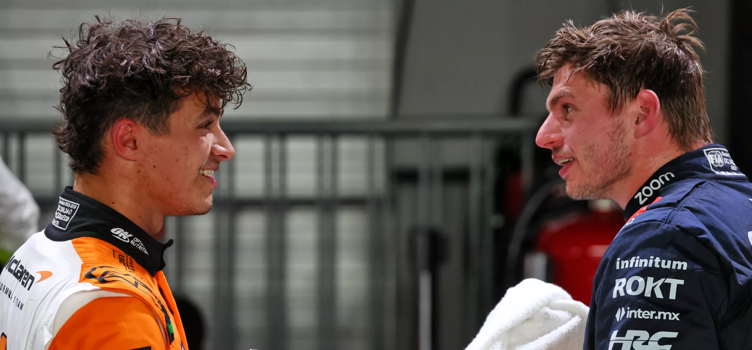  Max Verstappen (right) retained his drivers’ championship lead after finishing second to Lando Norris (left) in Singapore