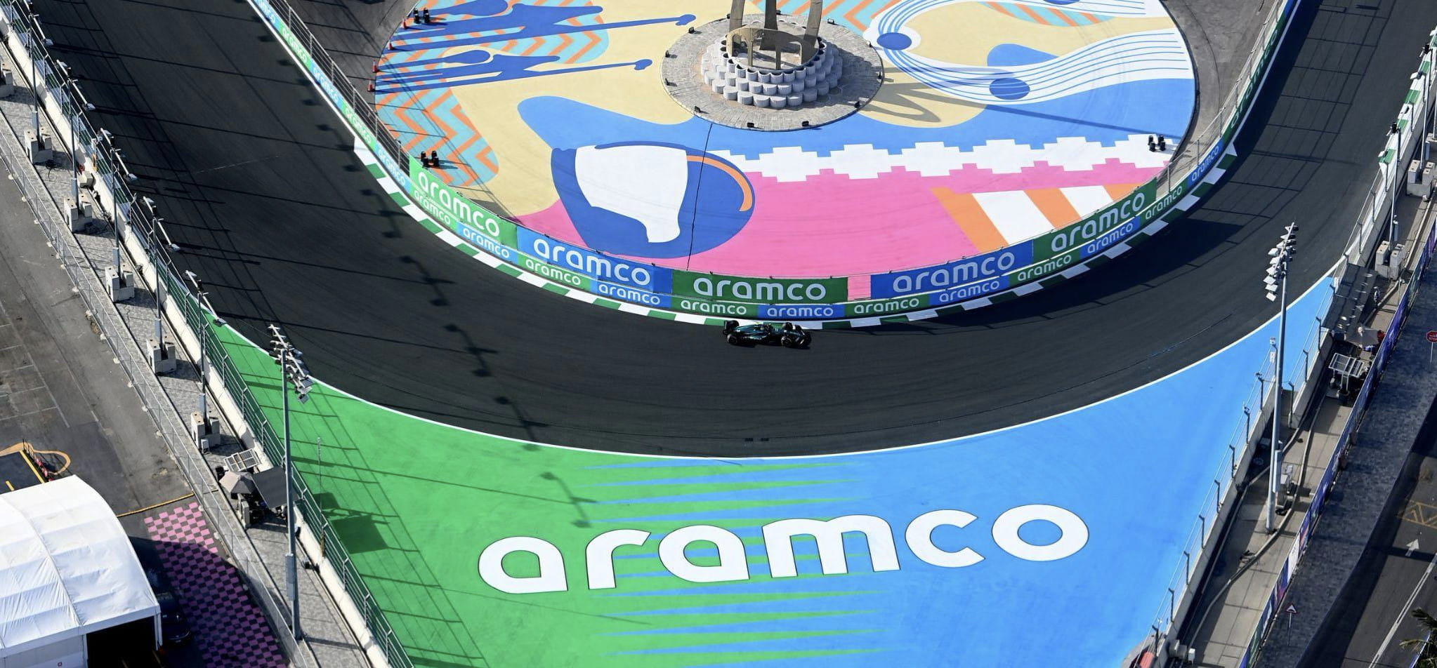 Aramco logo from above at the Saudi Arabian Grand Prix
