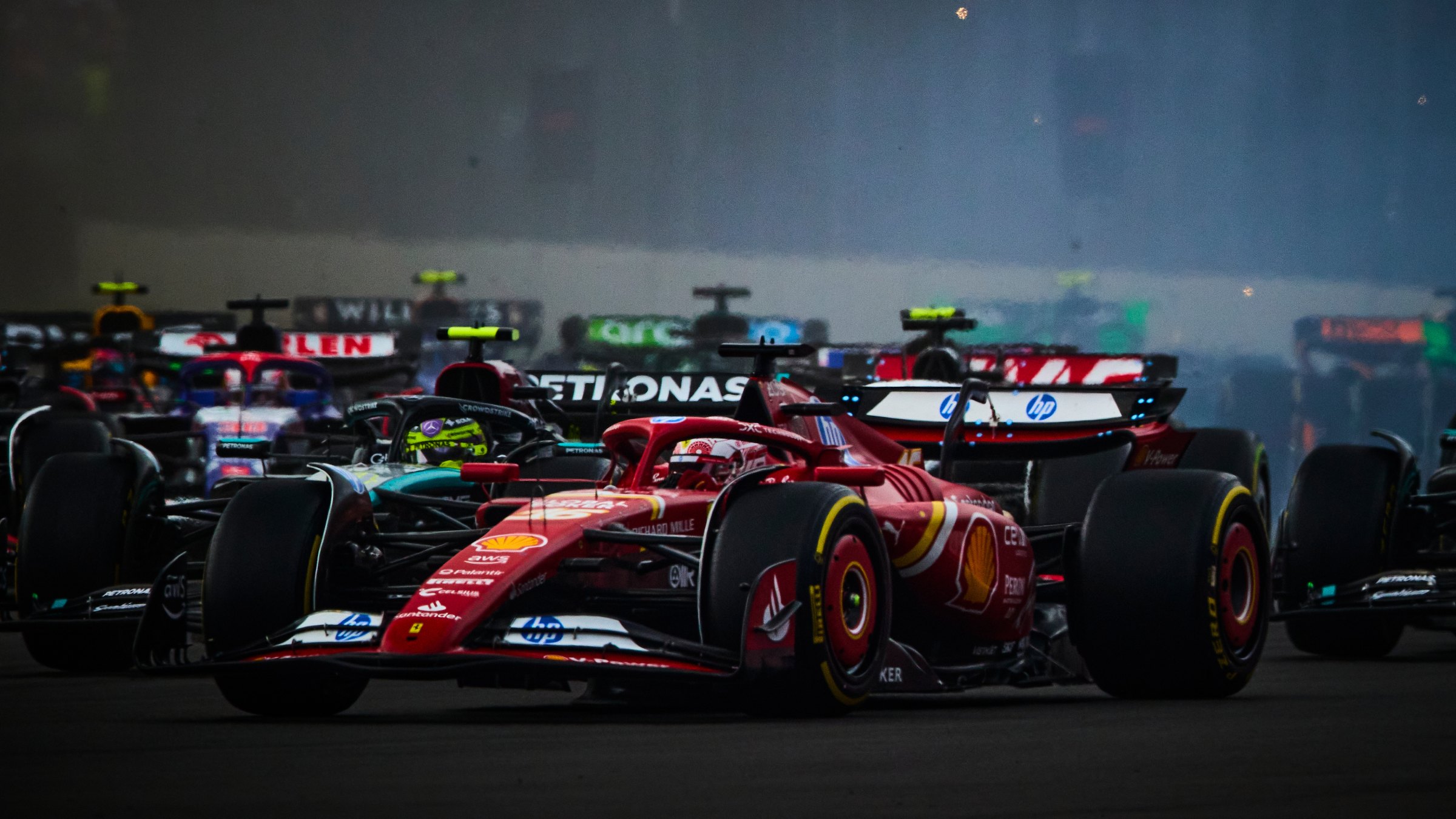 F1 start 2024 Brazilian Grand Prix, focus on Ferrari F1 car