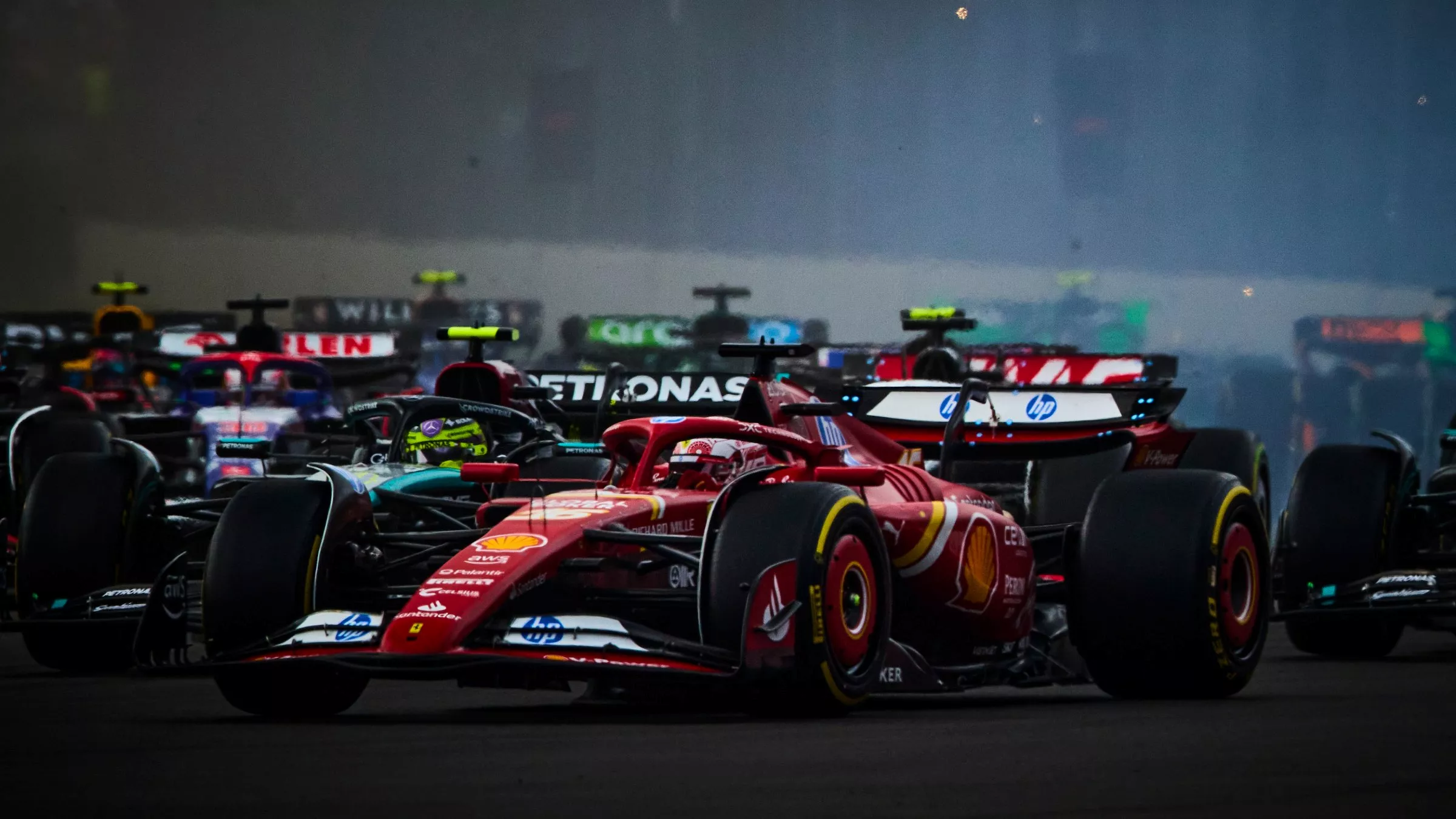 F1 start 2024 Brazilian Grand Prix, focus on Ferrari F1 car