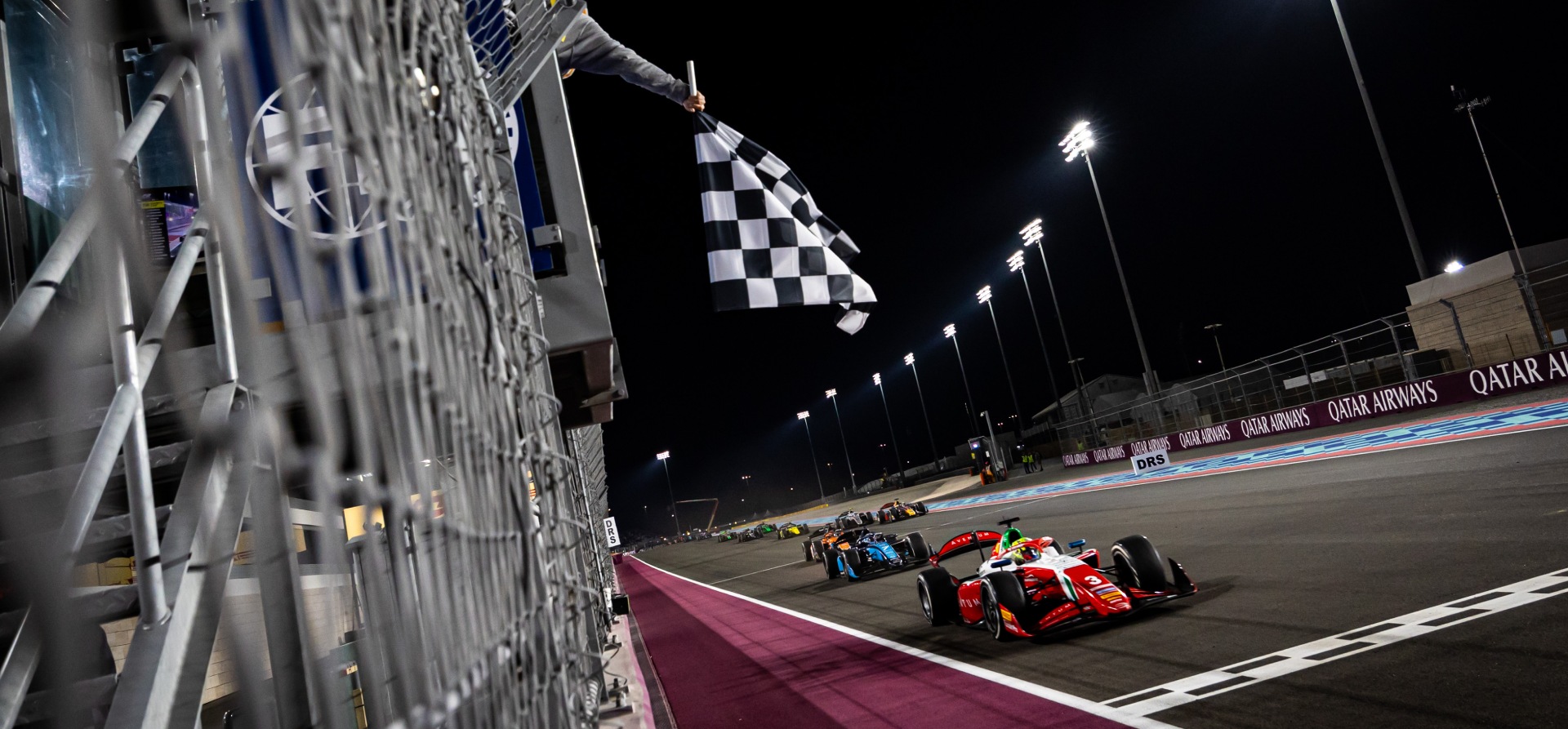 Bearman crosses the line F2 Qatar