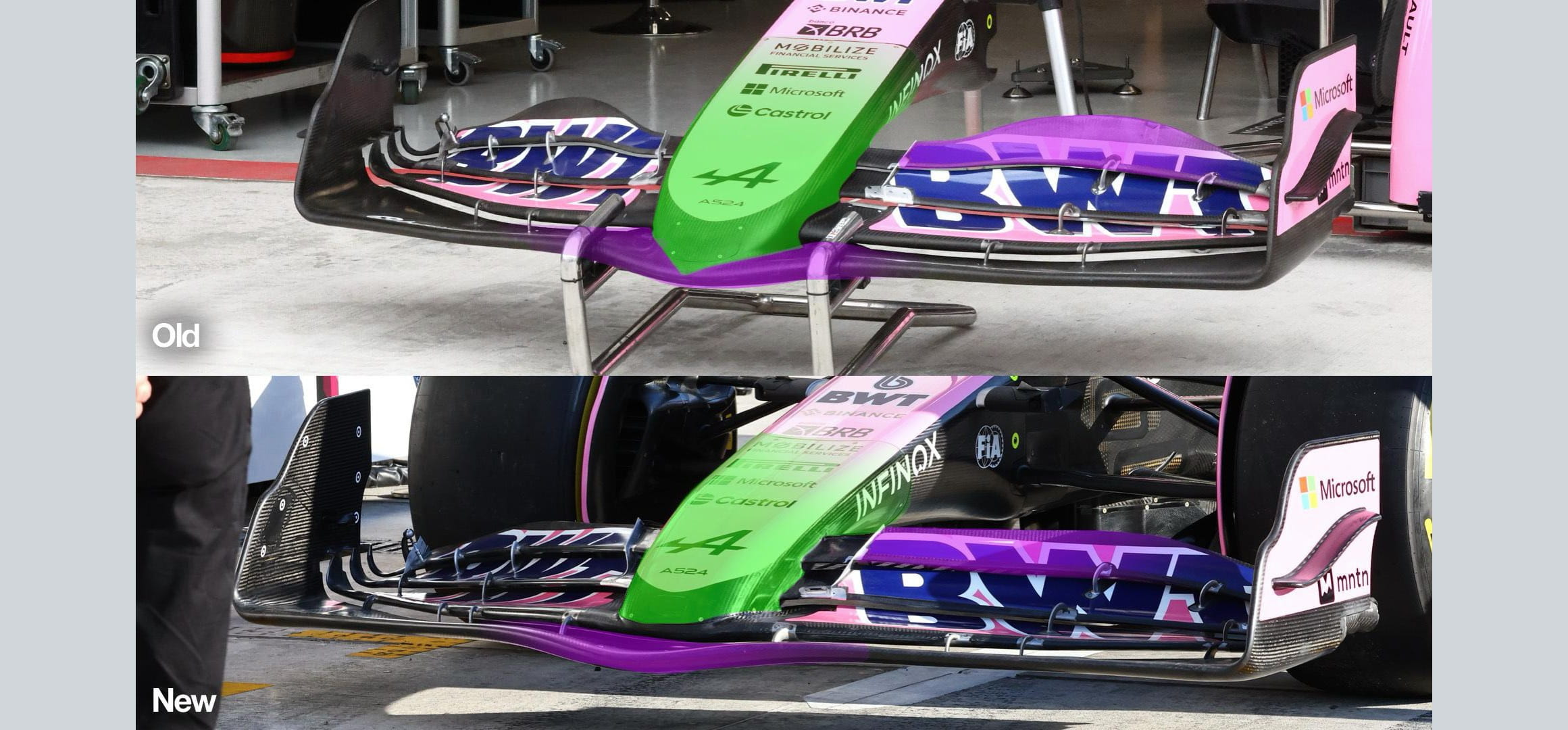 Alpine front wings comparison Qatar