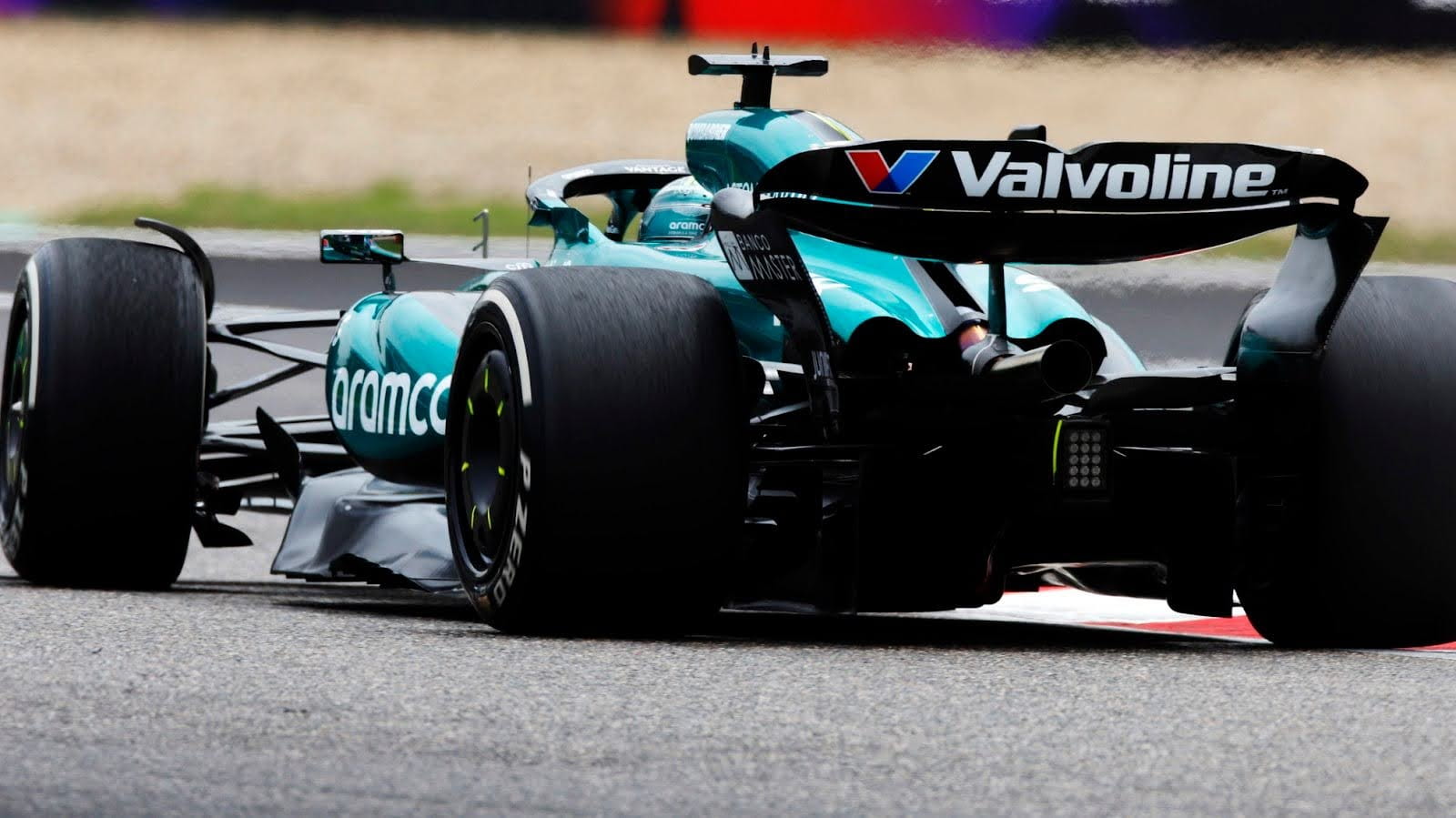 Aston Martin AMR24 with Valvoline logo on rear wing