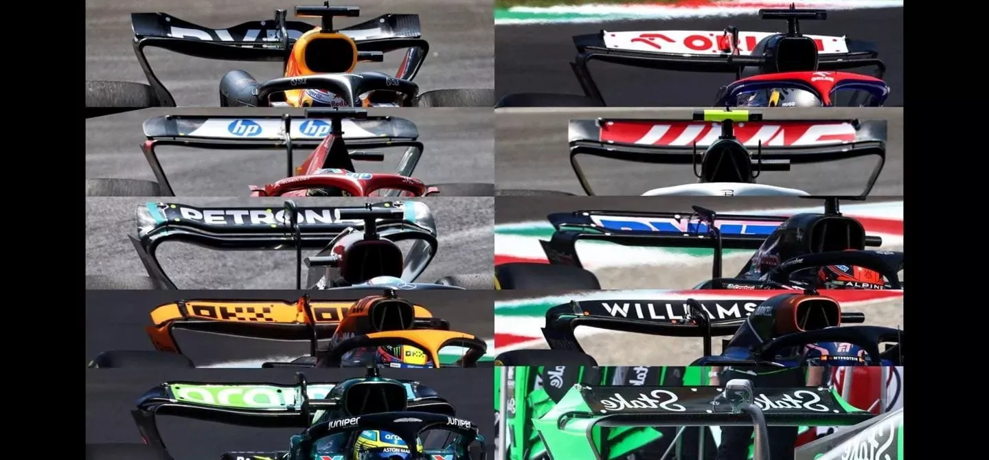 A comparison showing the 10 different rear wings brought by f1 teams to the 2024 Italian Grand Prix