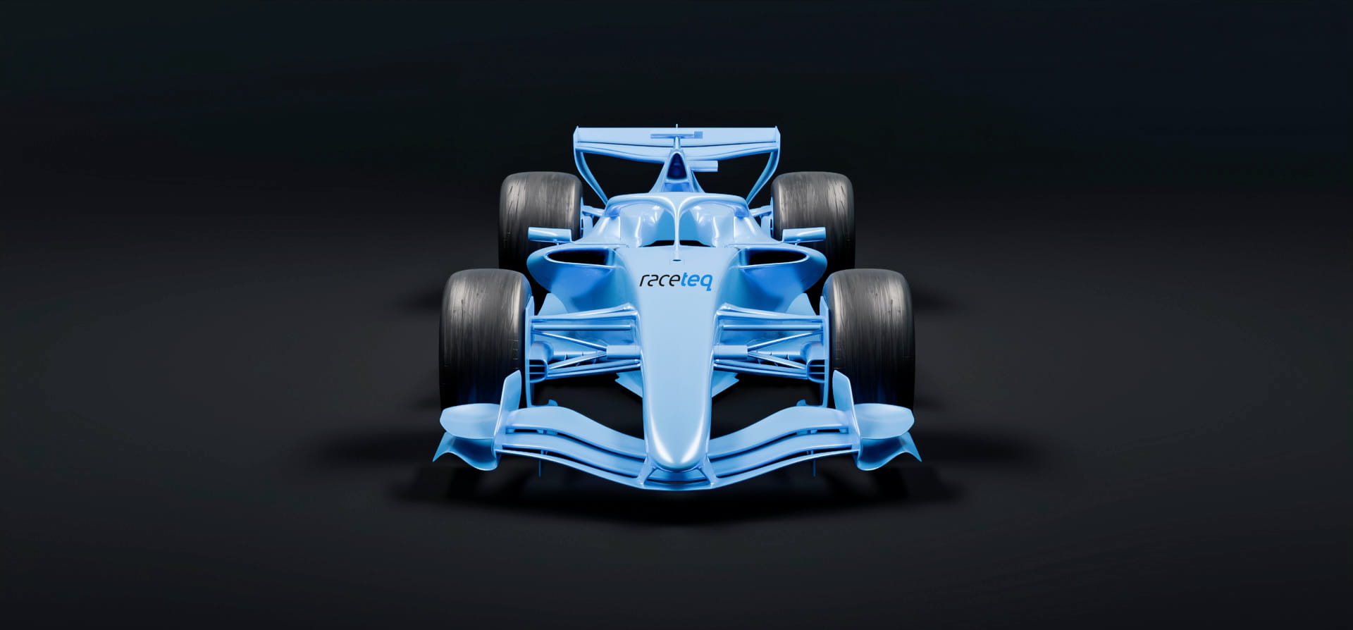 3D render of a sky blue F1 2026 car concept
