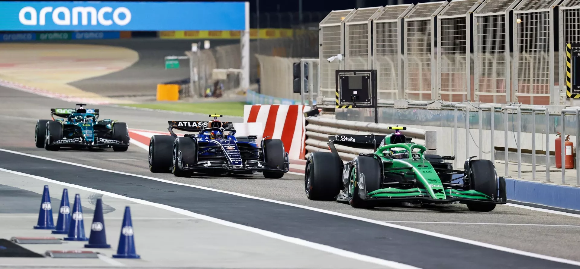 Sauber leading Williams and Aston Martin into the pits in 2025 F1 pre-season testing