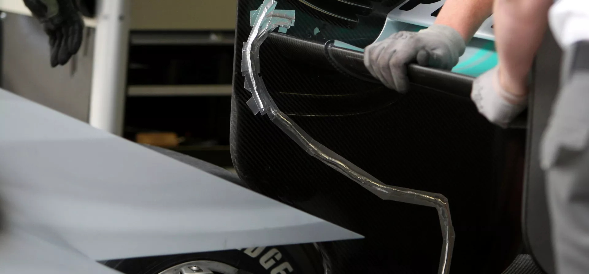 F1 pressure tapping - a long tube to measure airflow pressure on an F1 car