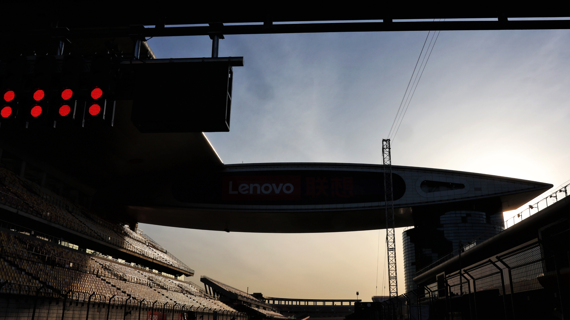 Main straight of Shanghai International Circuit under sunset