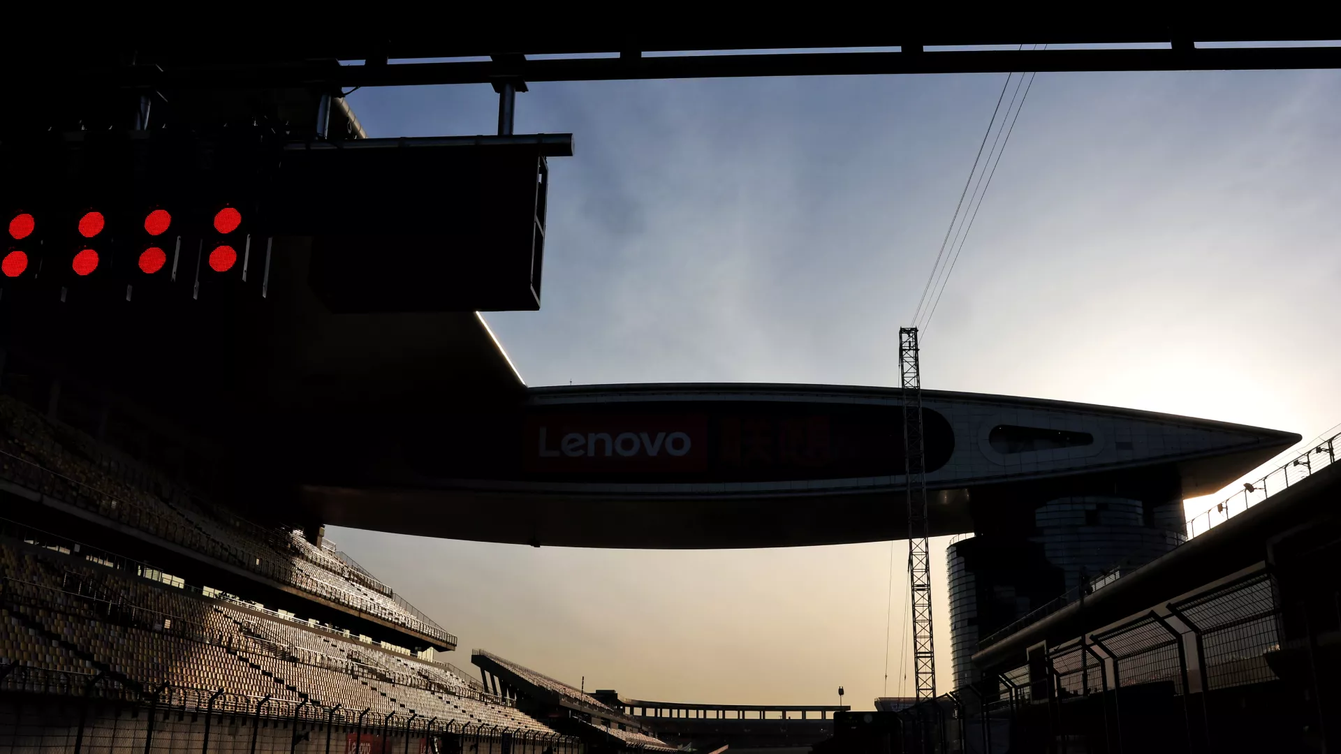 Main straight of Shanghai International Circuit under sunset