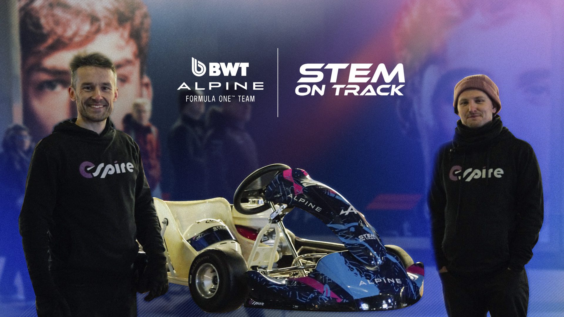 Go kart with Alpine and STEM on Track livery