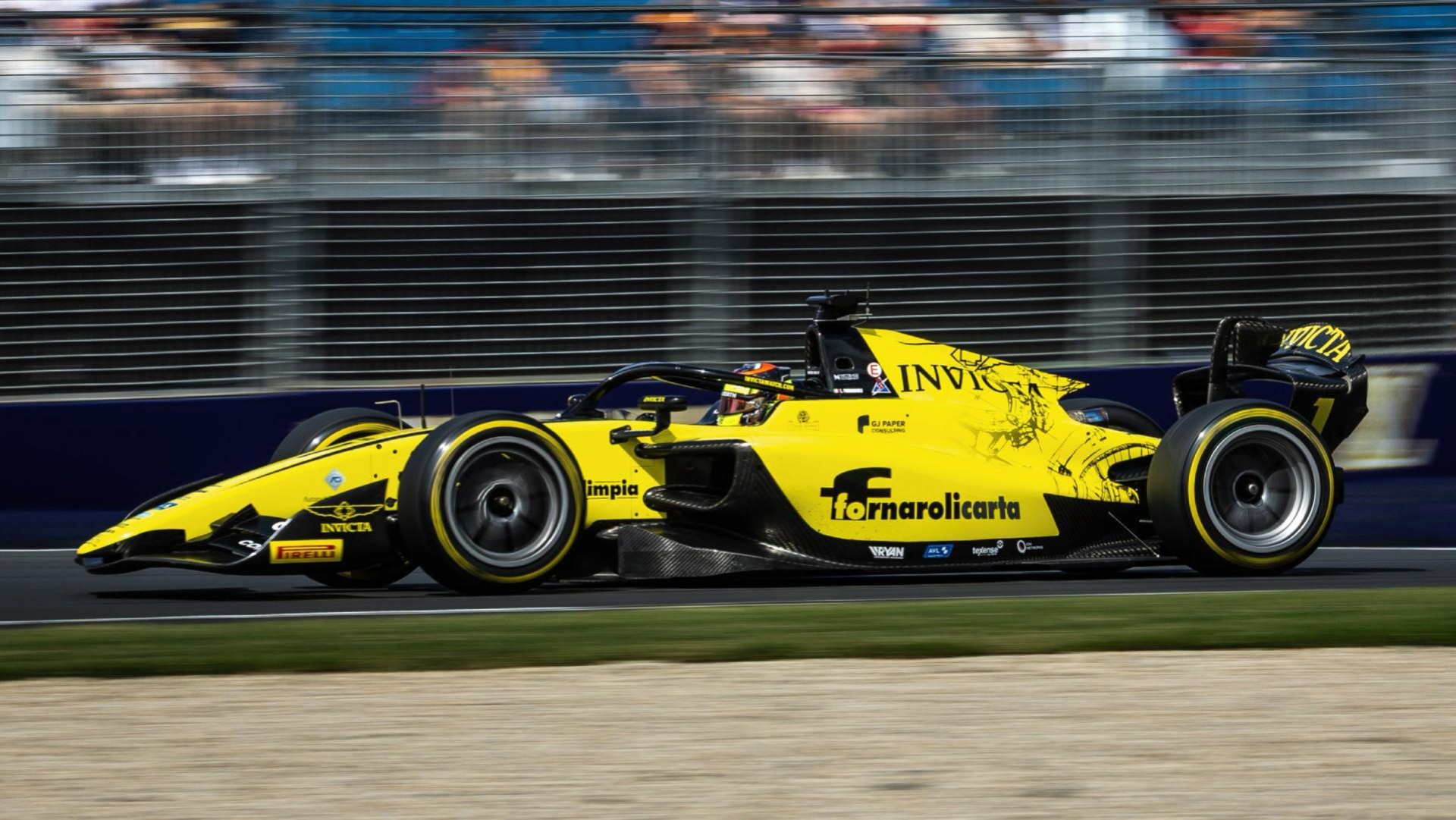 Yellow Invicta F2 car 2025