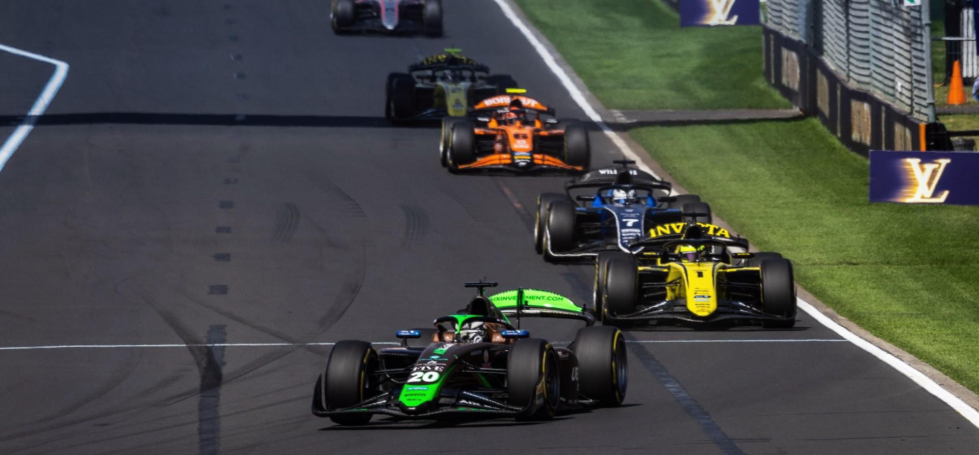 Green AIX car leads F2 sprint race 2025 Australia