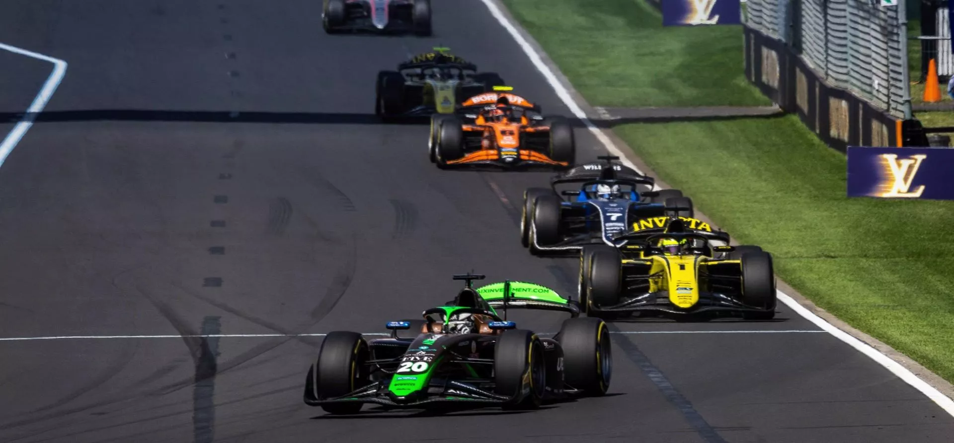 Green AIX car leads F2 sprint race 2025 Australia