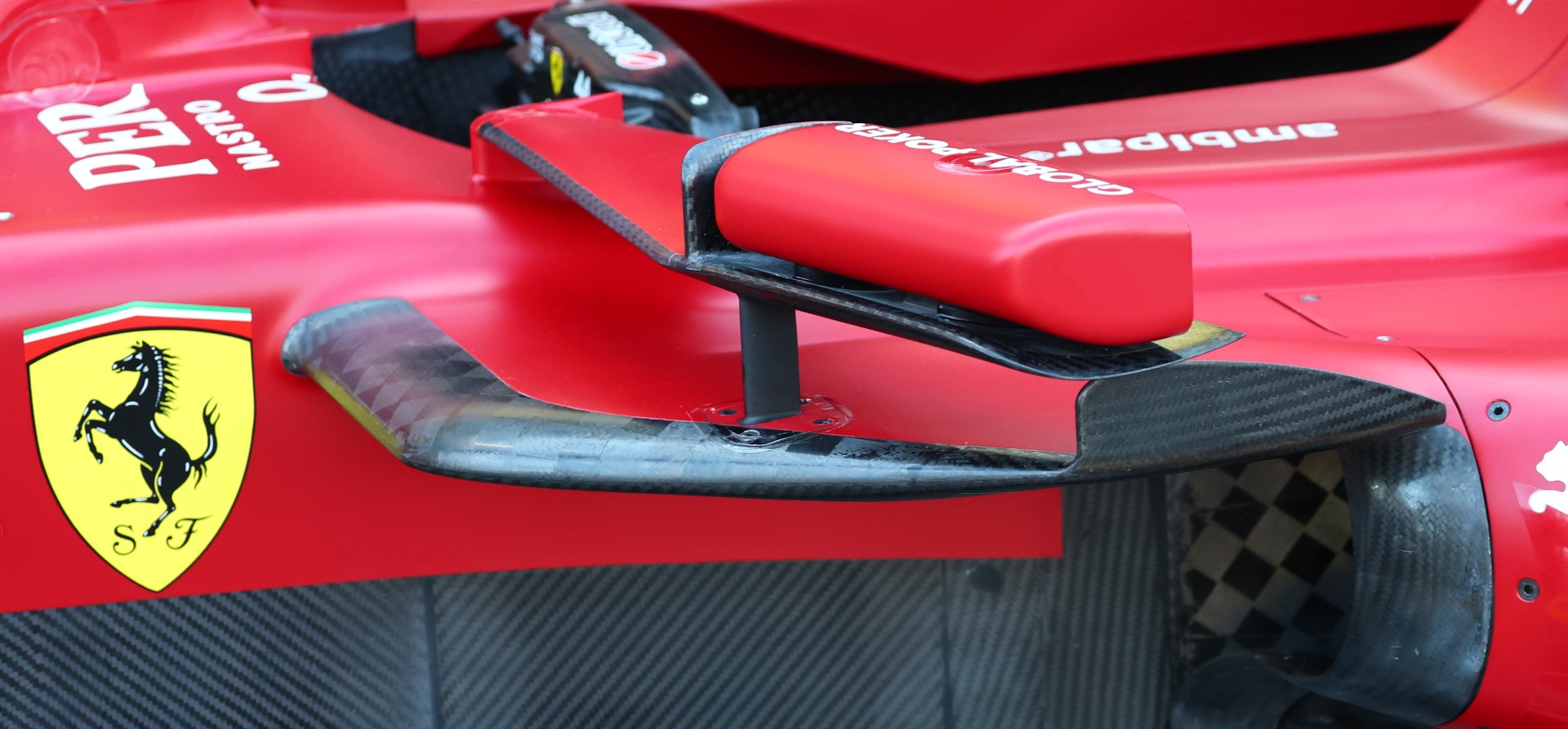 Ferrari wing mirror detail, 2025 F1 car