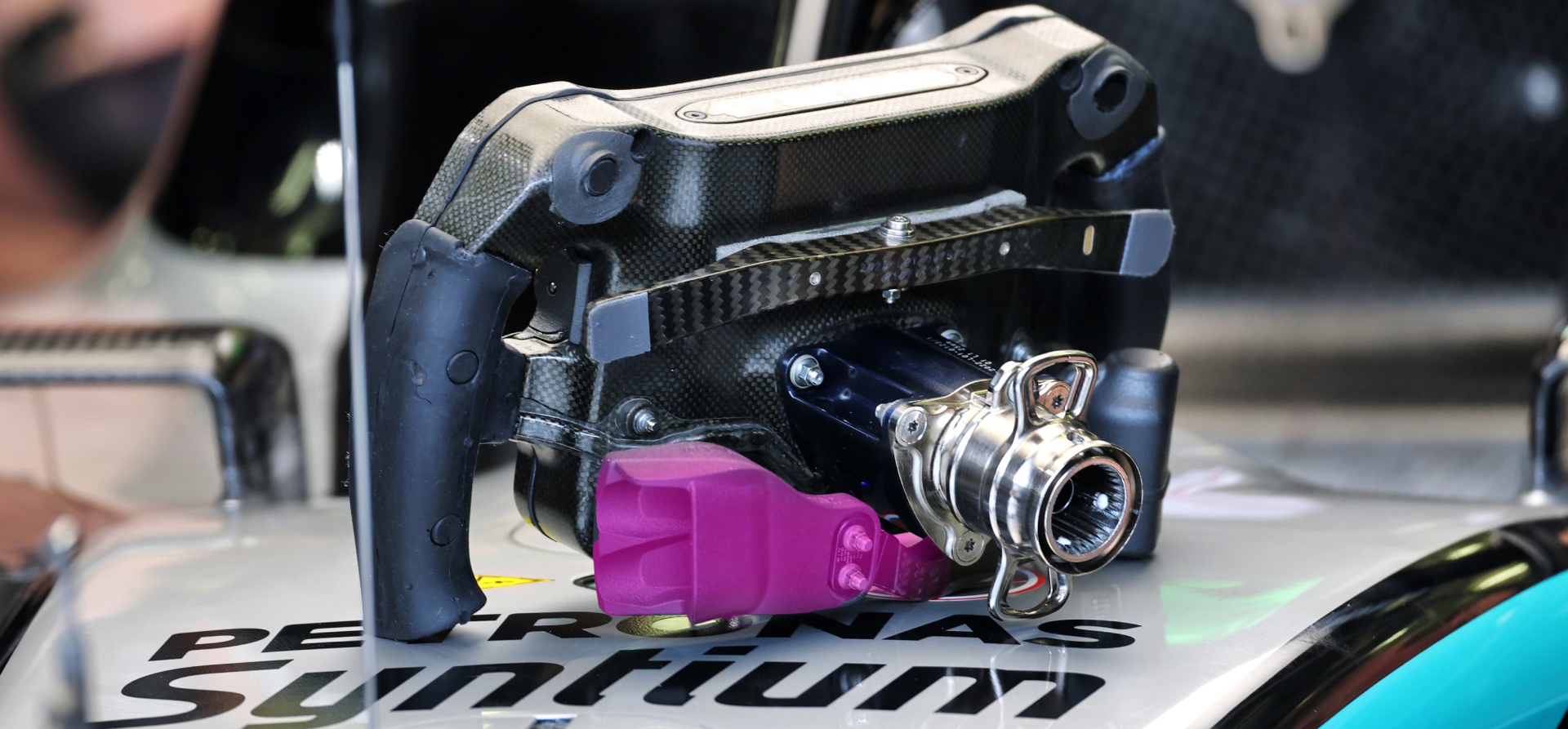 F1 steering wheel with clutch paddle highlighted