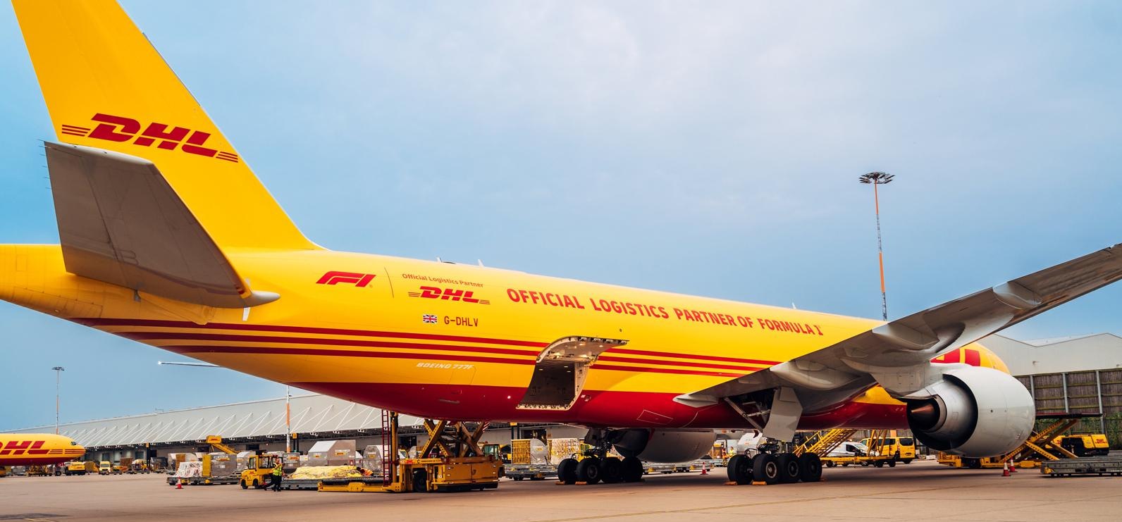 Yellow DHL Boeing plane