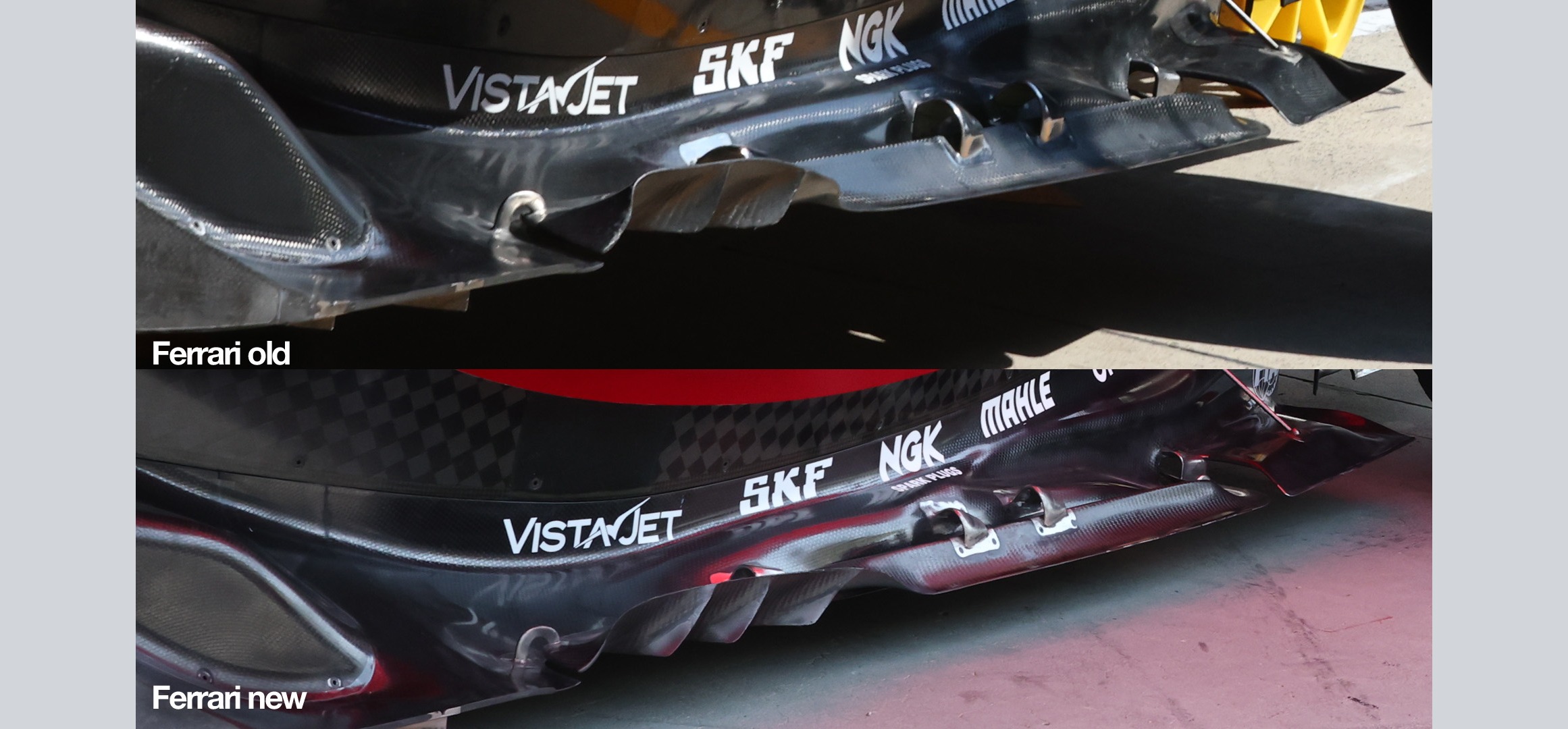 Ferrari outer floor F1 comparison 2025 Bahrain GP