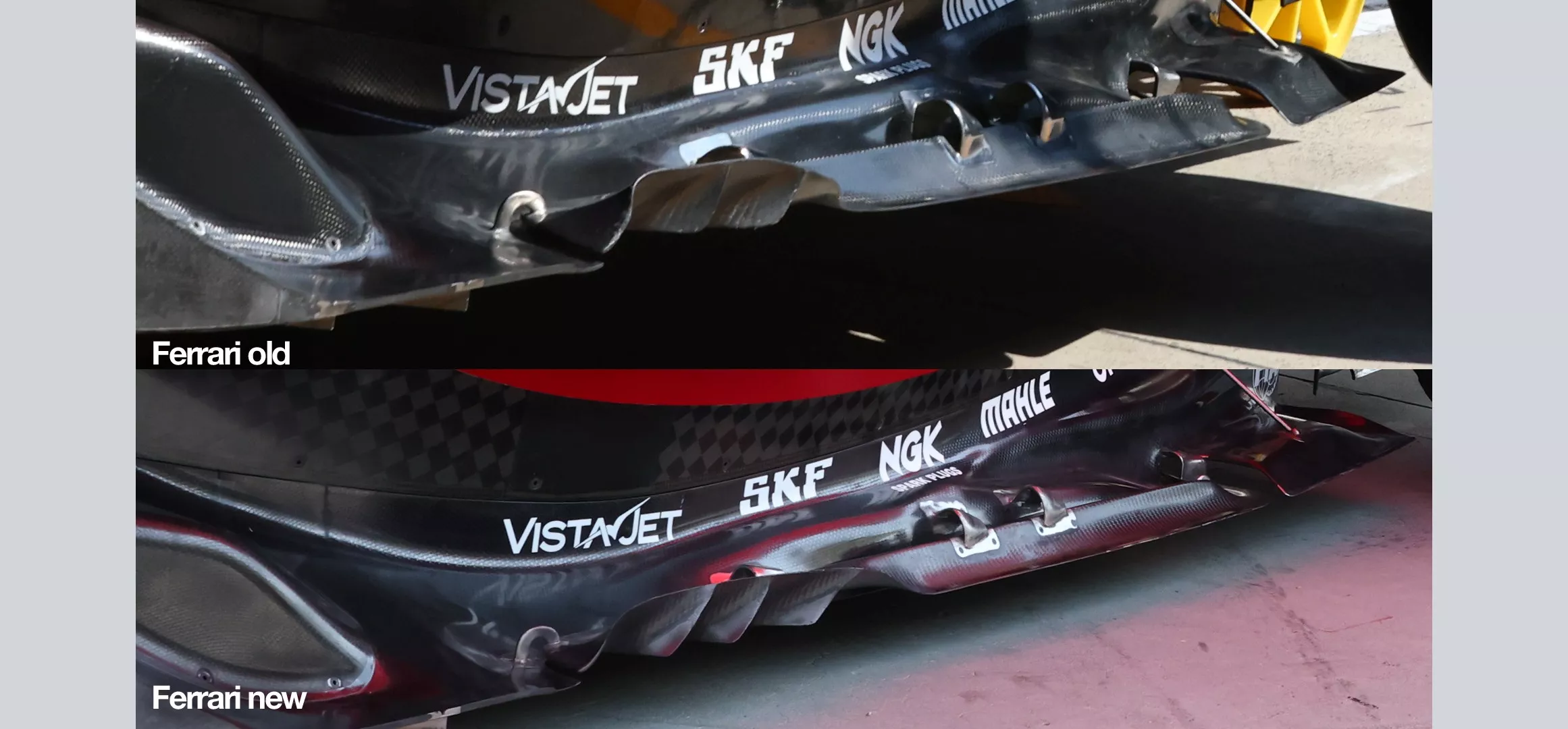 Ferrari outer floor F1 comparison 2025 Bahrain GP
