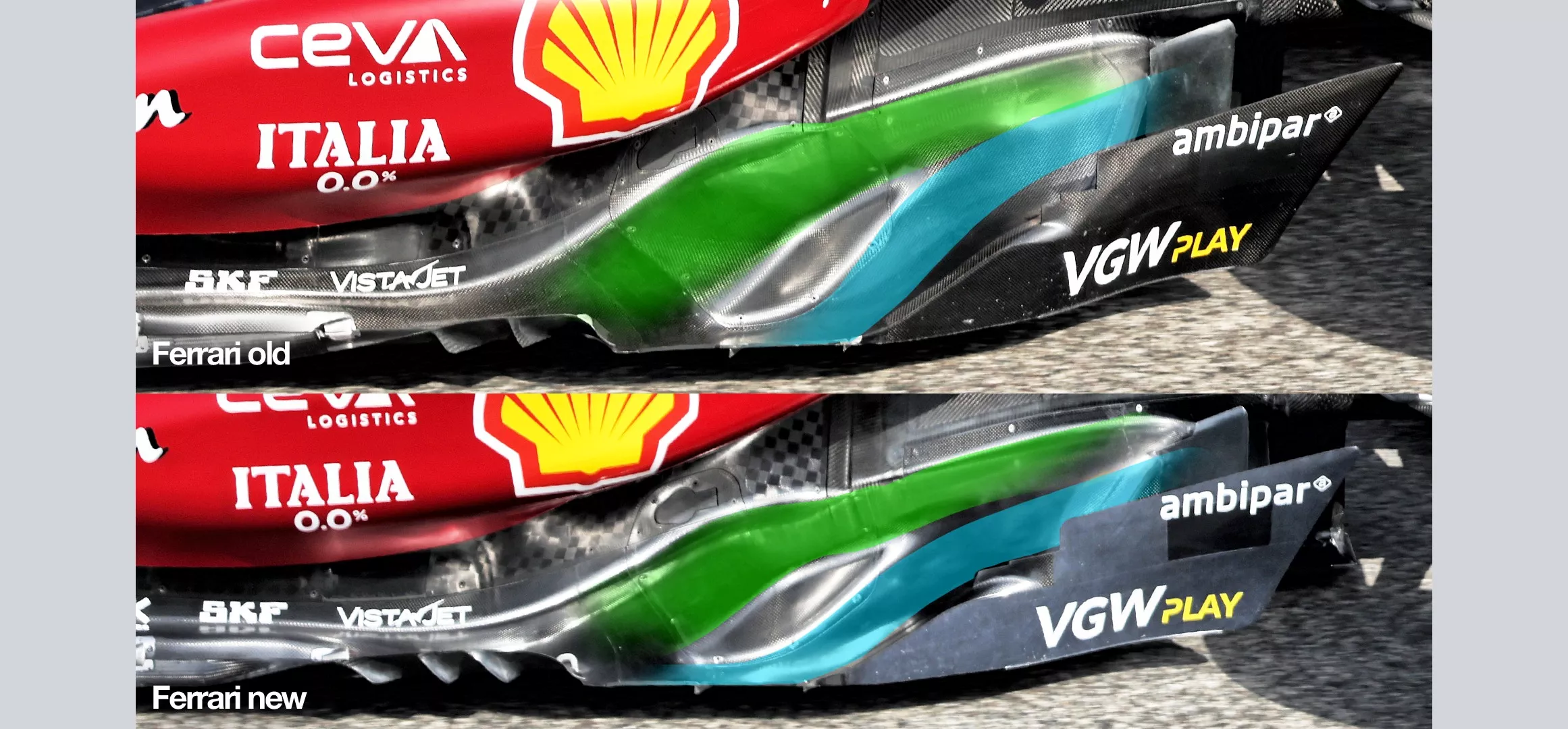Ferrari F1 floor comparison 2025 Bahrain GP