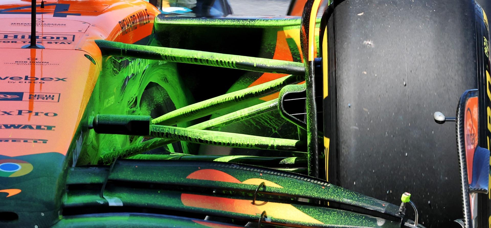 McLaren daubed with flow-vis paint.