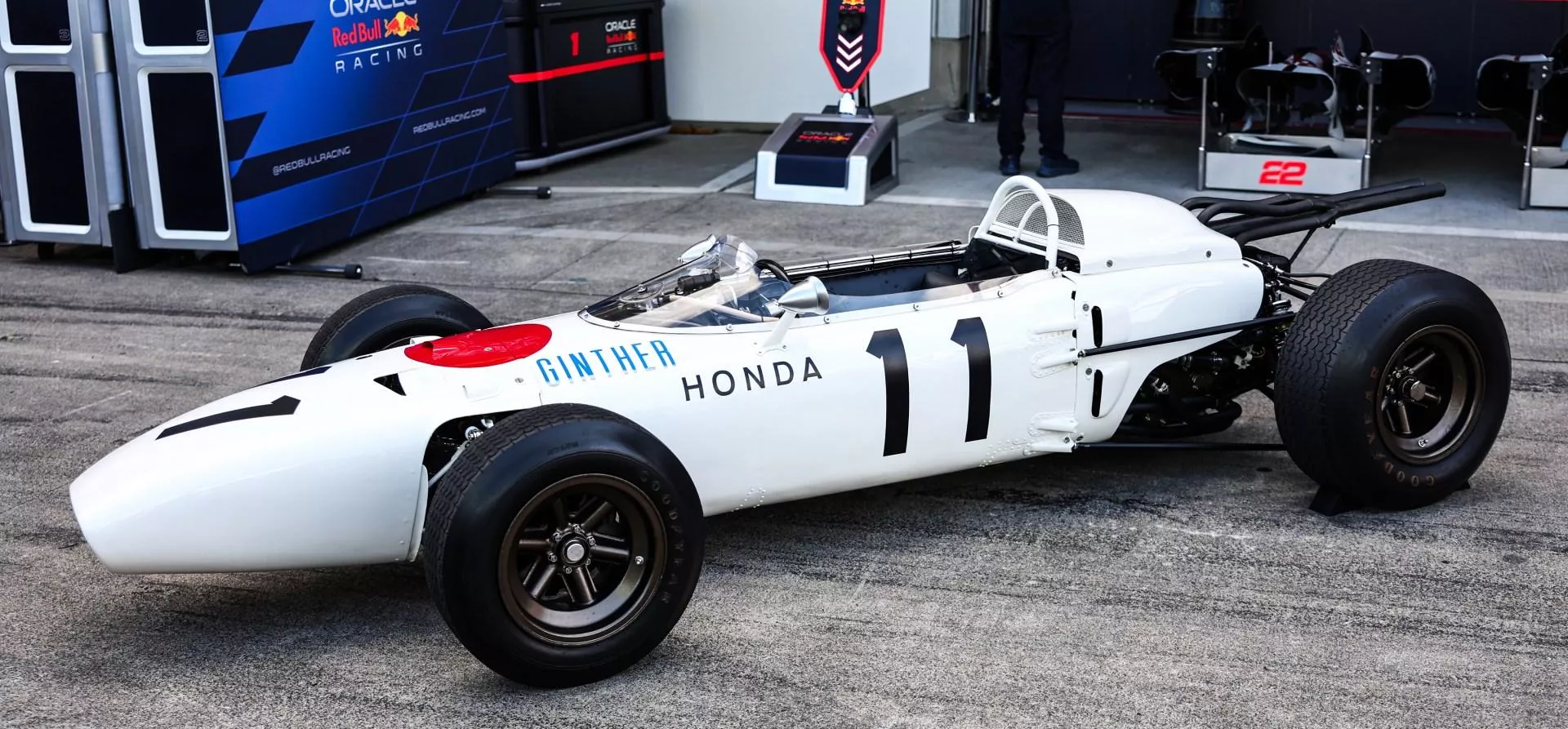 Honda RA272 exhibited outside Yuki Tsunoda’s garage