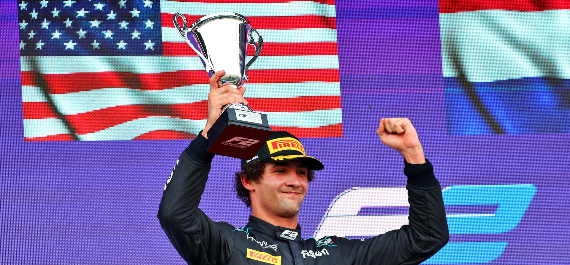 Jak Crawford celebrating F2 podium