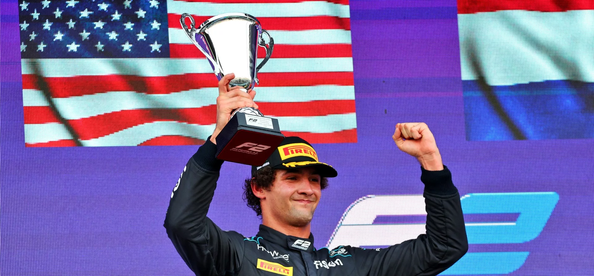 Jak Crawford celebrating F2 podium
