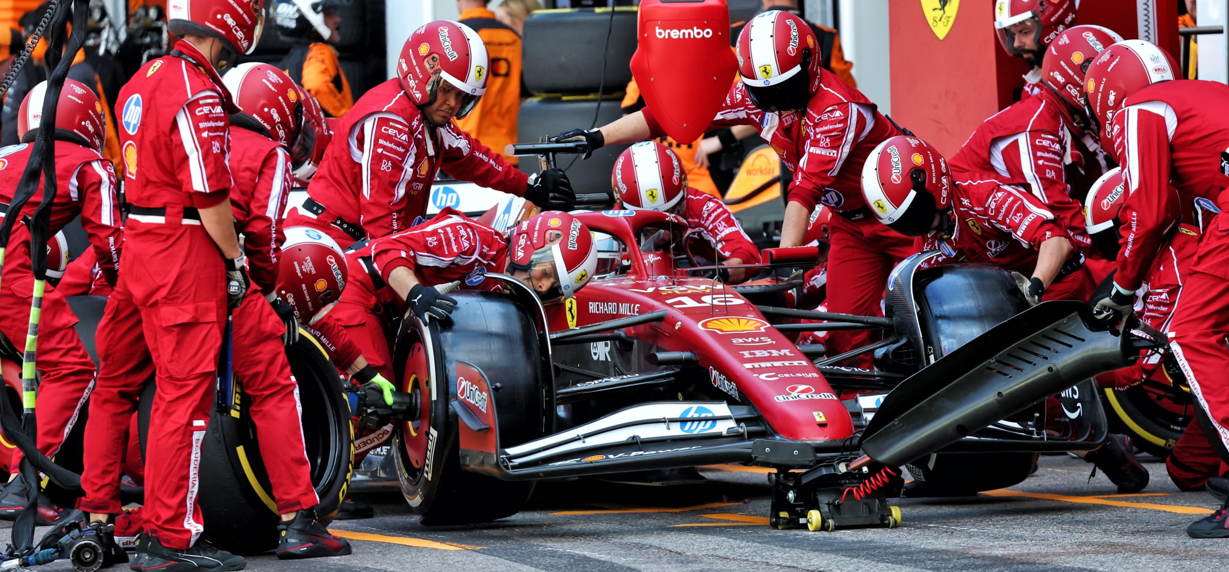 Home driver Charles Leclerc pits his Ferrari in Monaco, where two pitstops were effectively mandatory in 2025