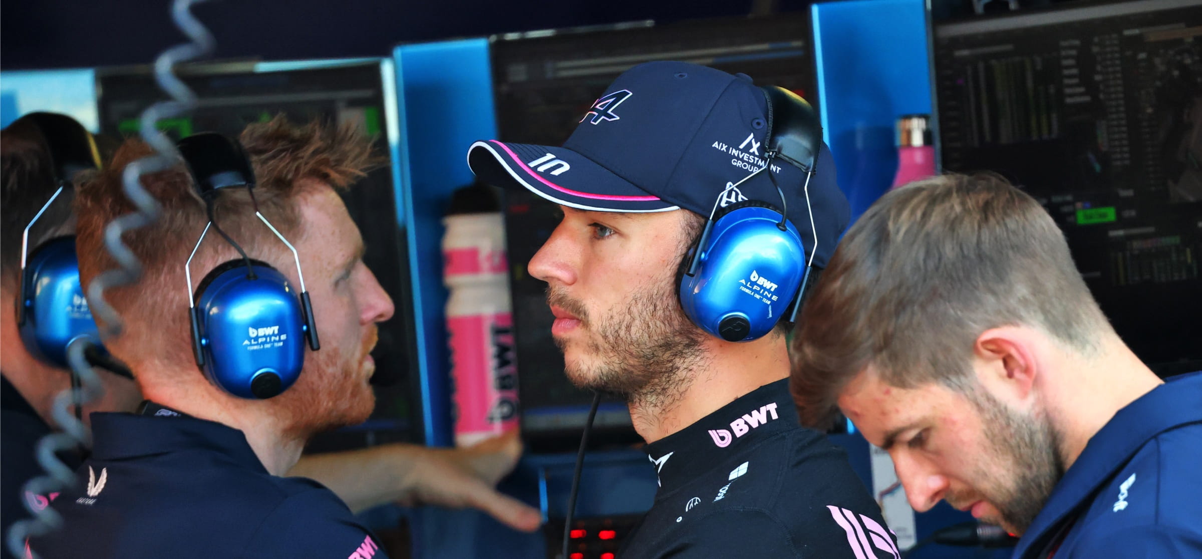 Pierre Gasly watches on from the Alpine pitwall after crashing his Alpine in Monaco