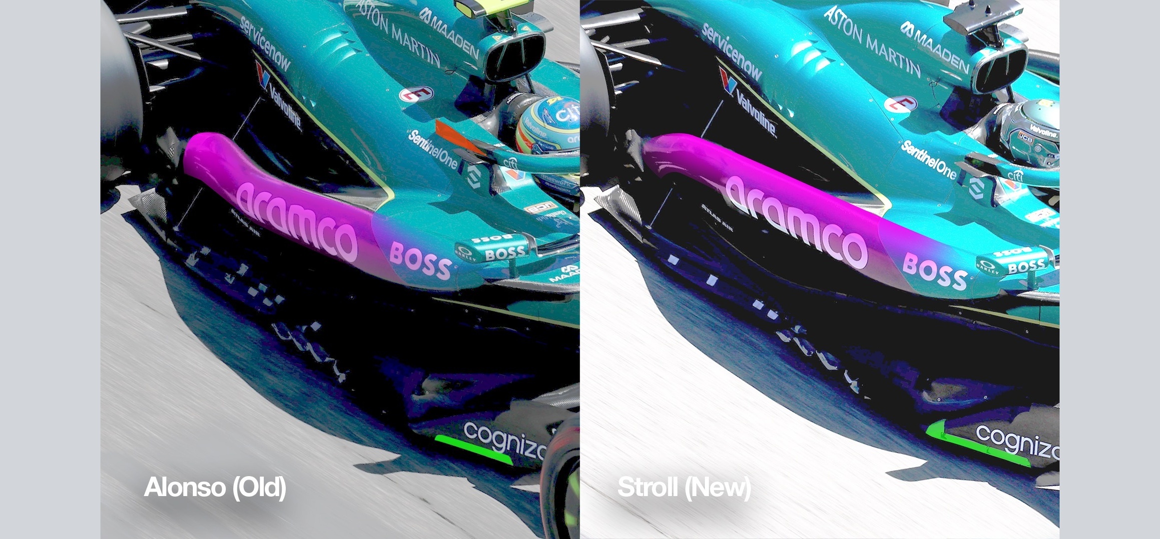 Aston Martin 2025 sidepods comparison Imola