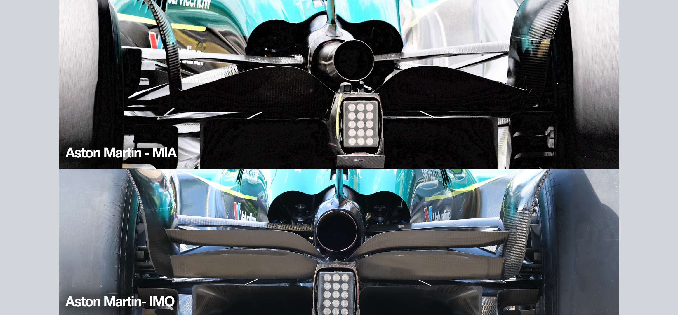 Aston Martin rear wing comparison Imola 2025