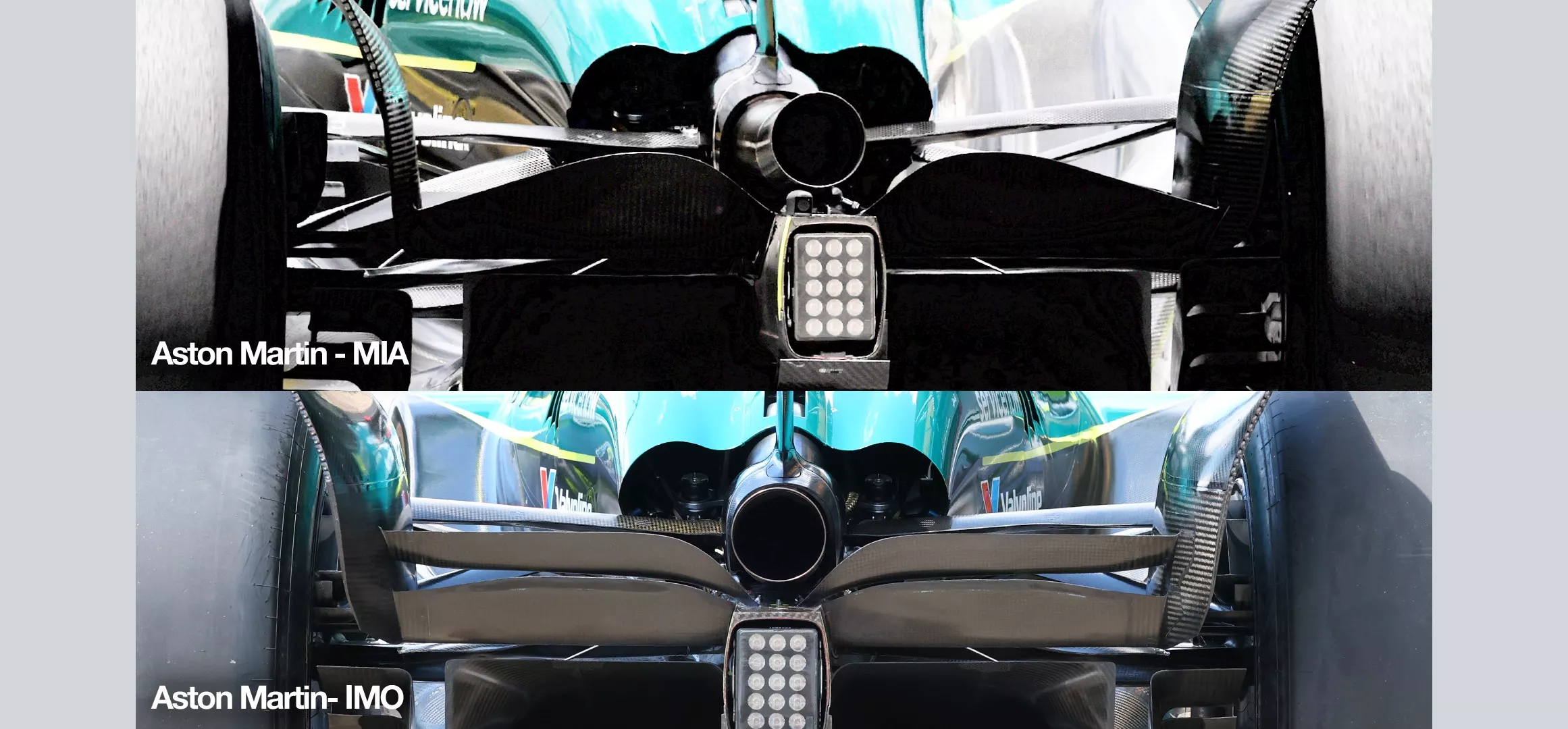 Aston Martin rear wing comparison Imola 2025