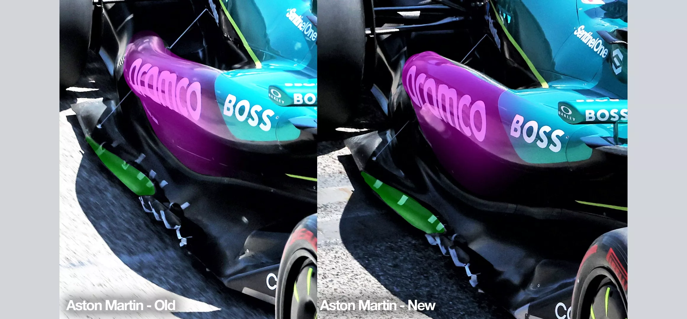 Aston Martin 2025 sidepods comparison Imola