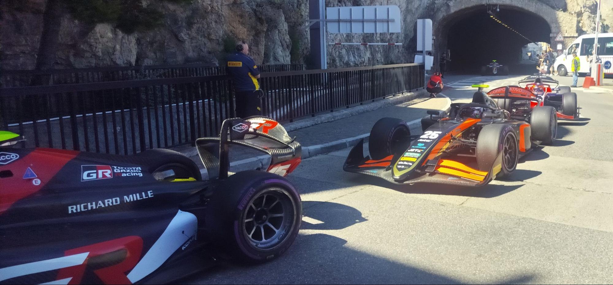 F2 cars entering the f2 paddock at Monaco