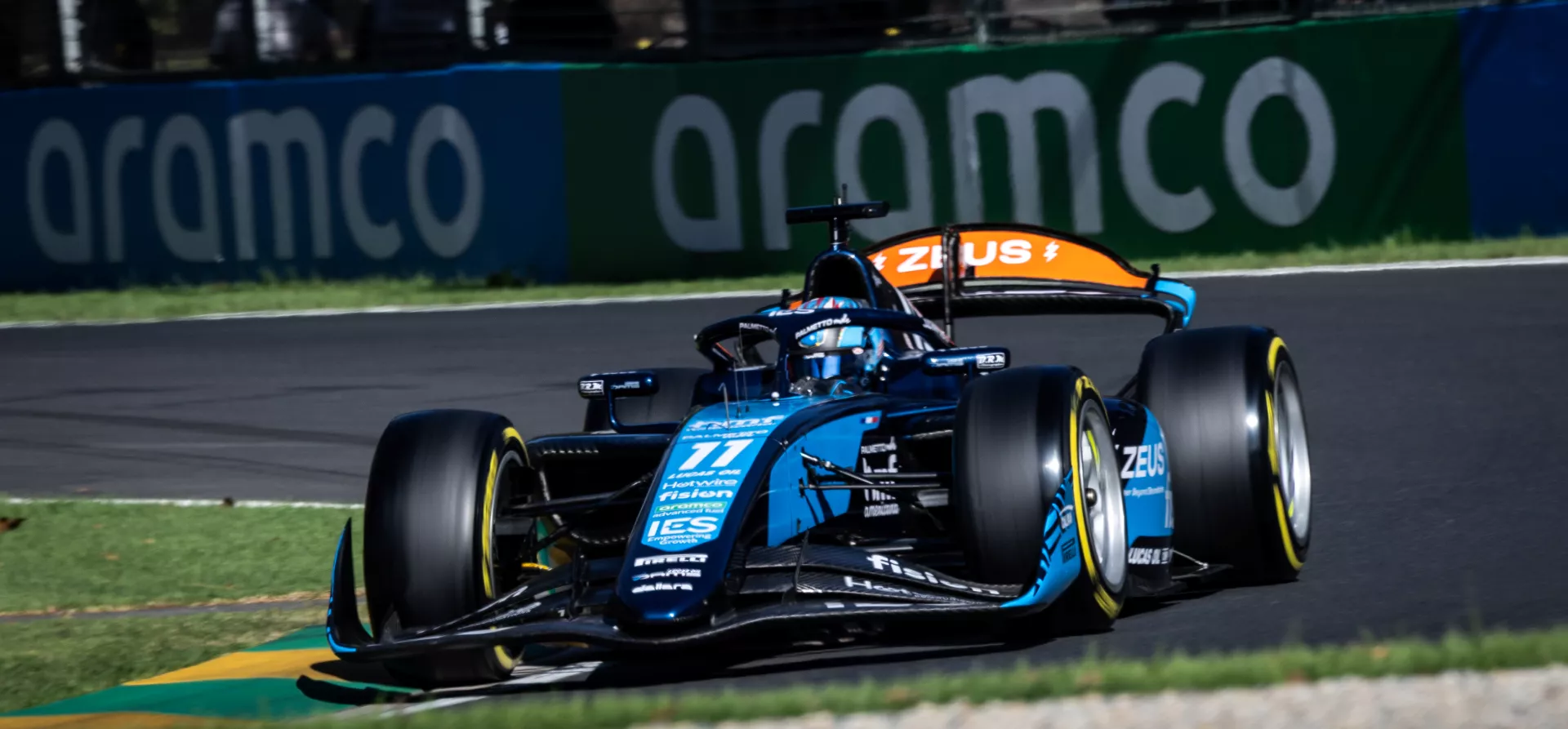 F2 car with Aramco logo in background