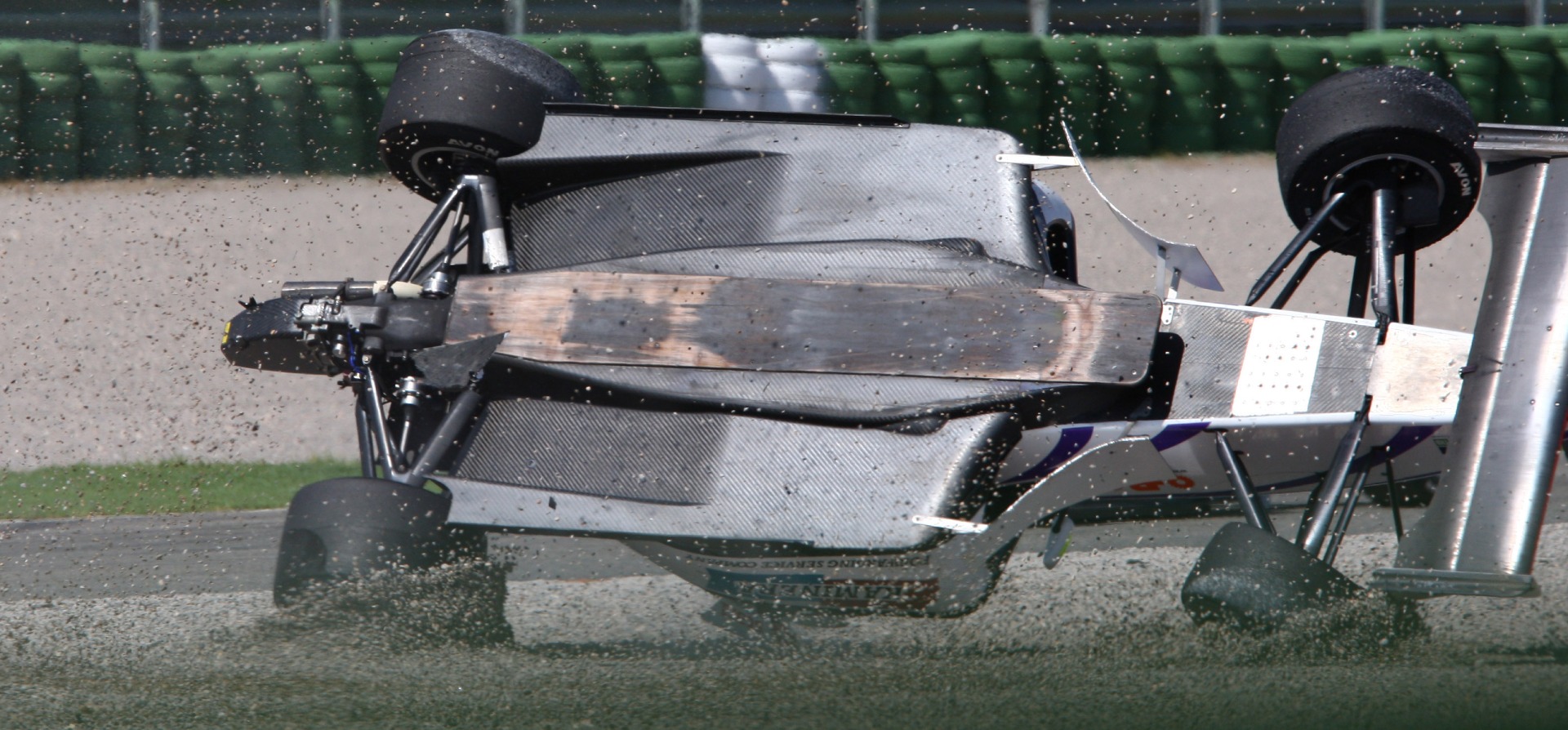 Underside of F2 car after crash in 2010
