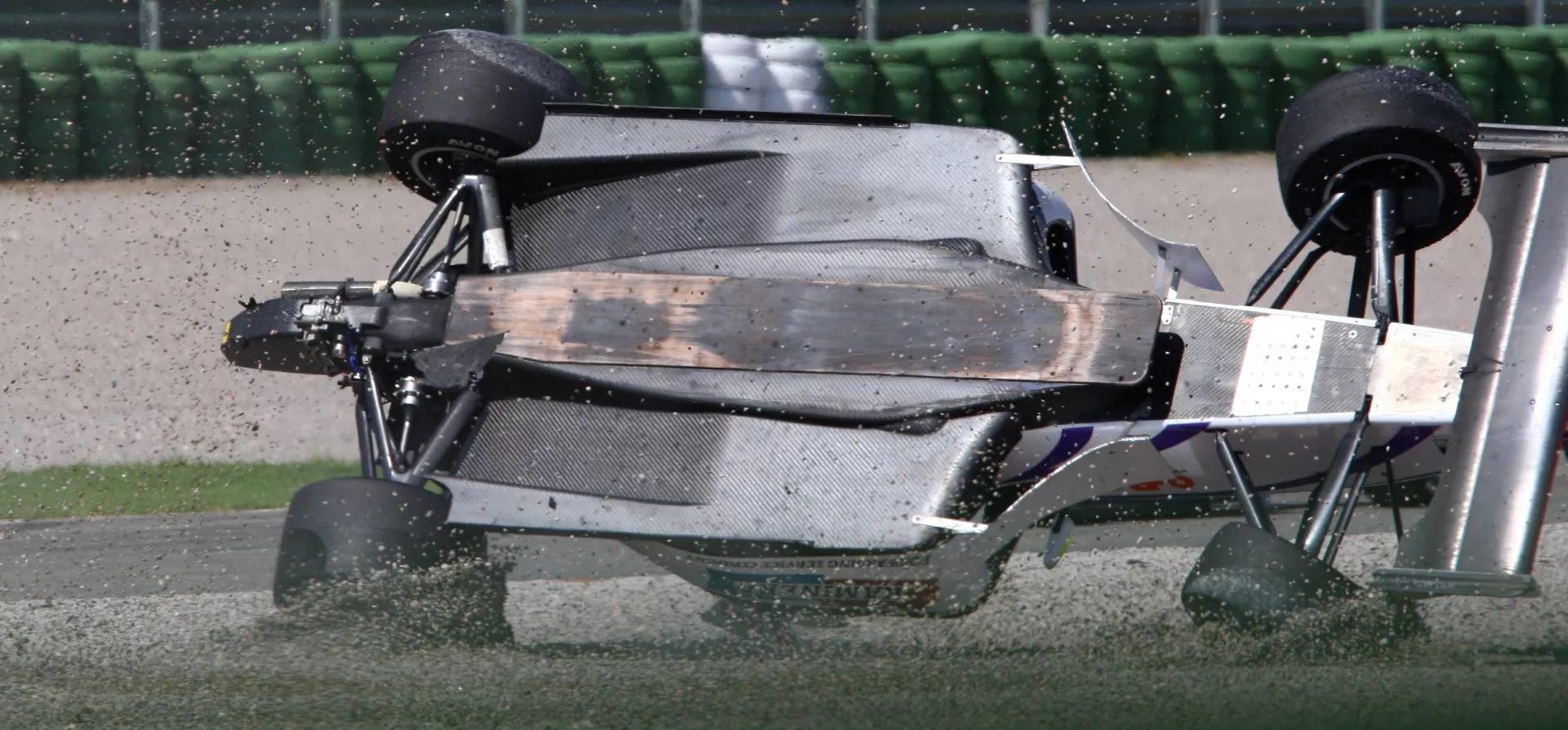 Underside of F2 car after crash in 2010