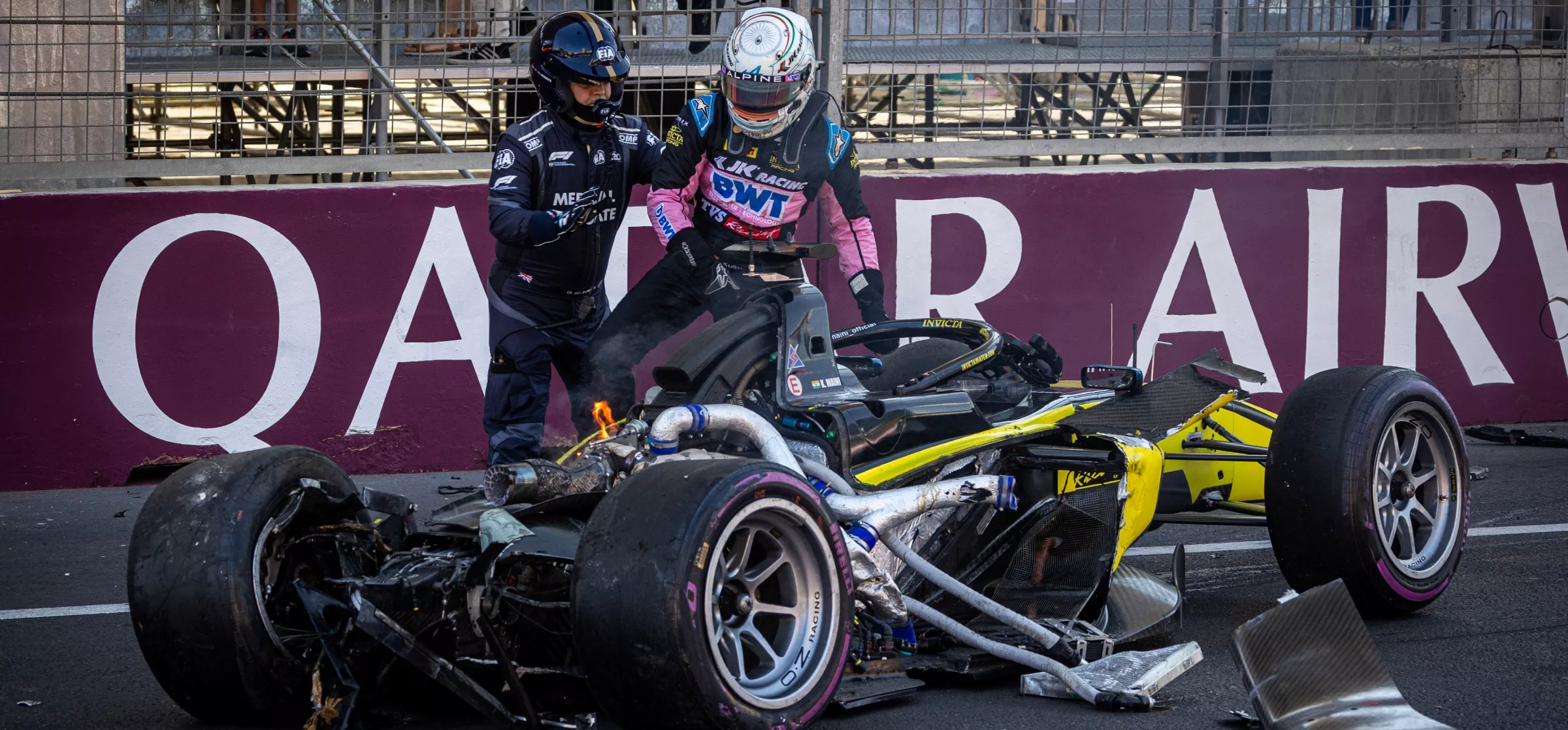 F2 car after Azerbaijan F2 start crash