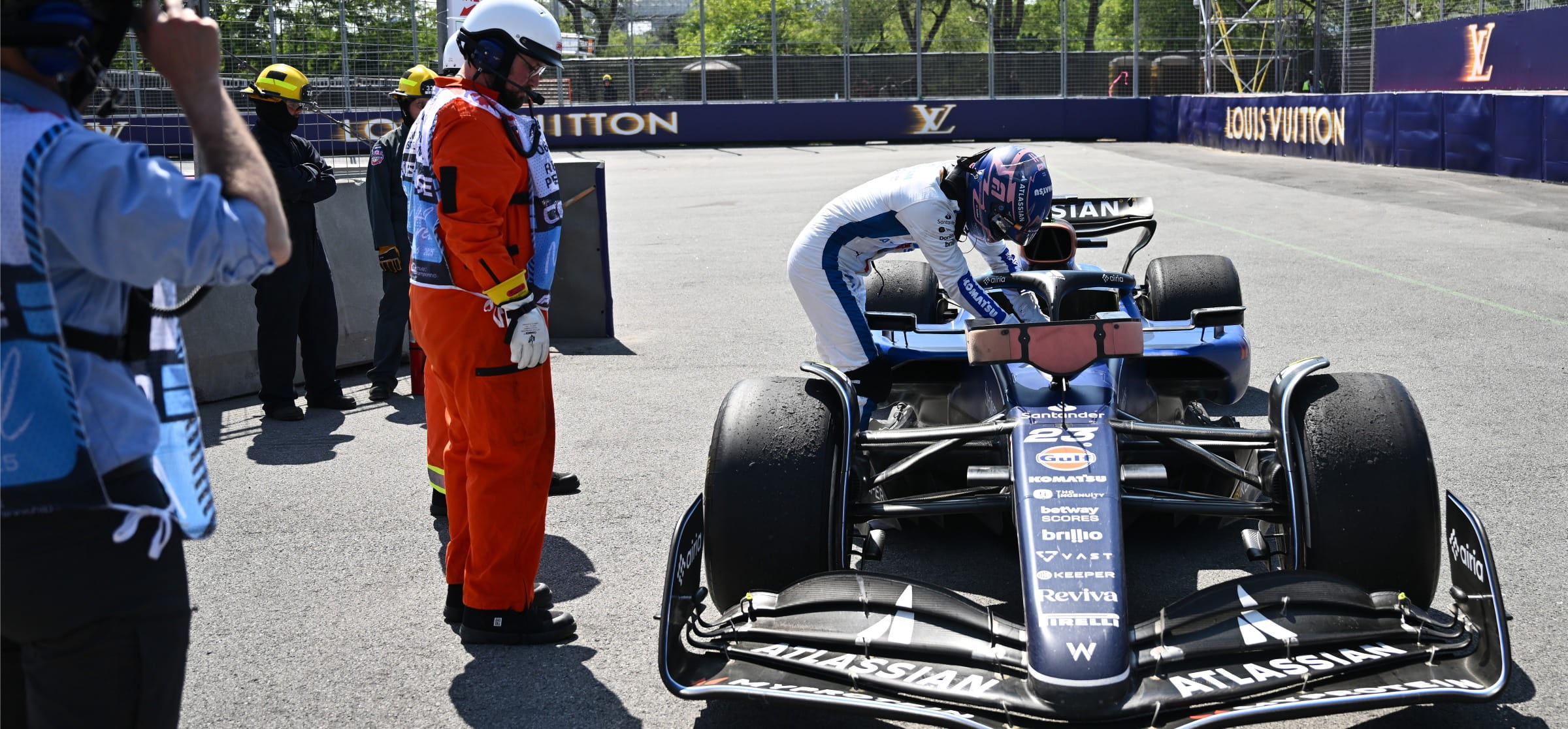 Williams's Alex Albon stops during the 2025 Canadian Grand Prix
